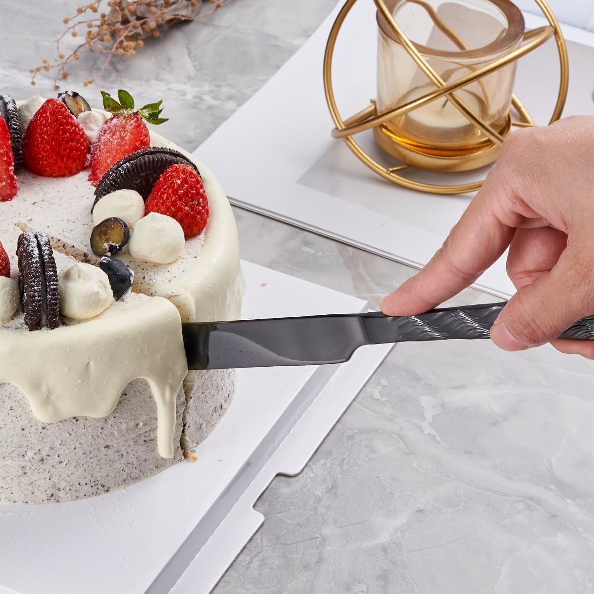 Black Cake Cutting Set, Stainless Steel Cake Knife and Server Set, Cake Pie Cutter Set for Wedding, Birthday, Party