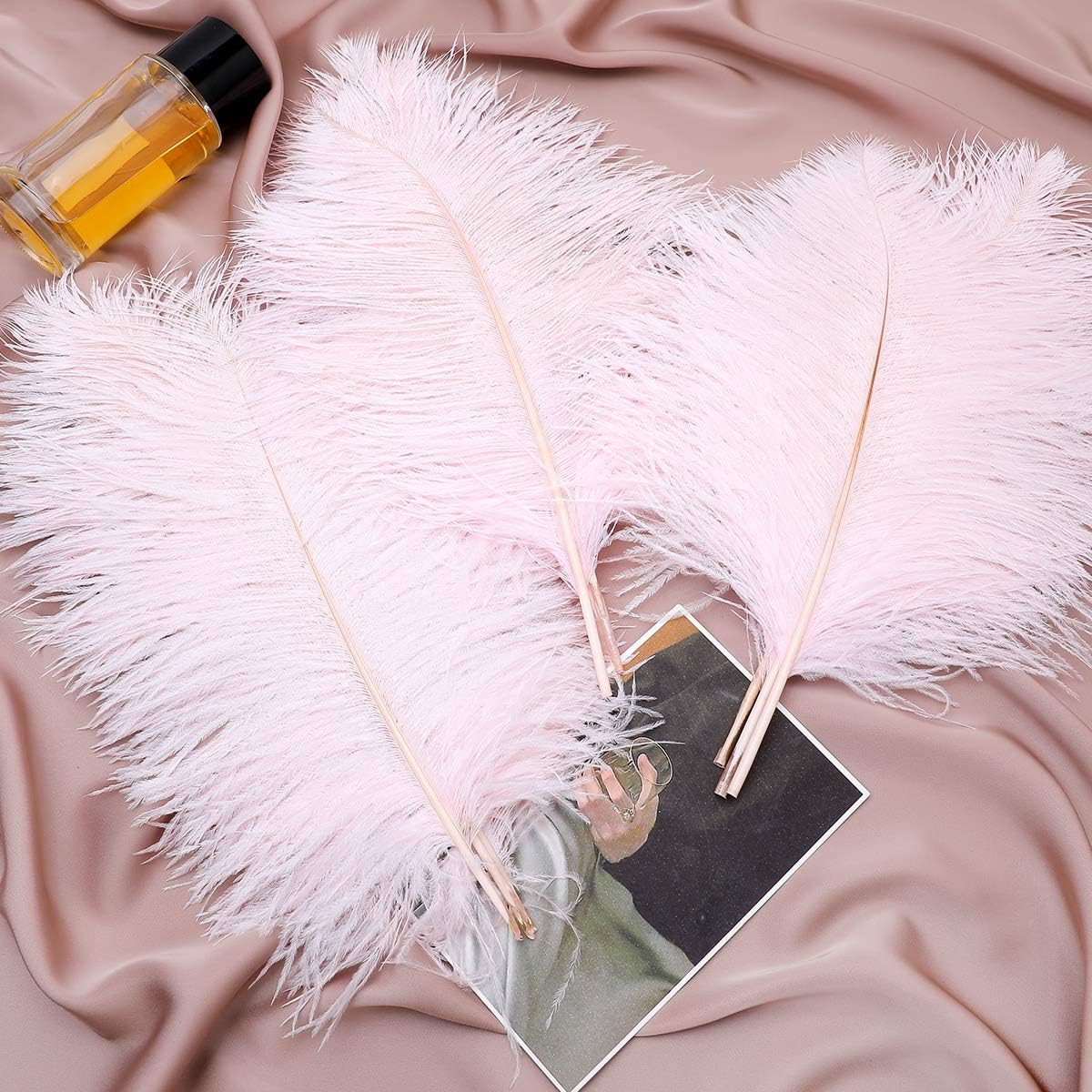 24pcs Natural Light Pink Ostrich Feathers 10-12inch (25-30cm) for Wedding Party Centerpieces，Flower Arrangement and Home Decoration.