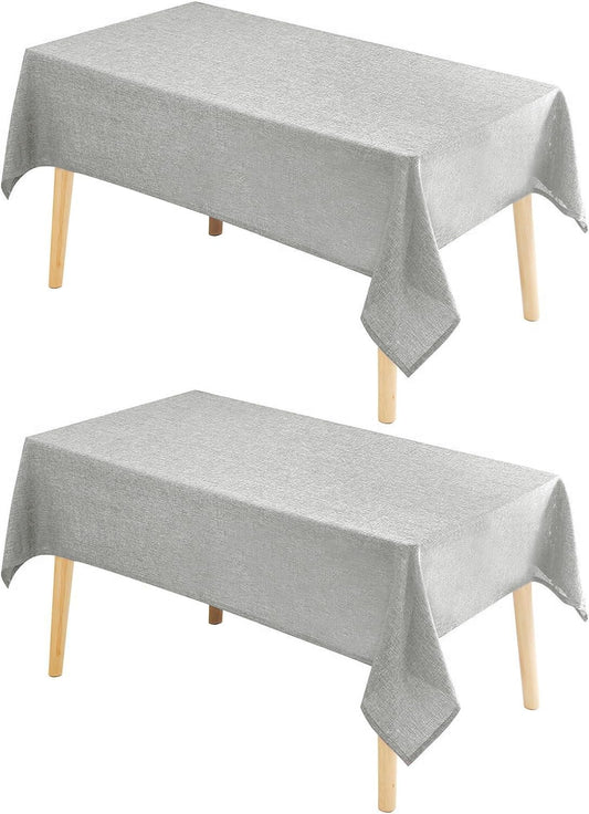 Hiasan 2 Pack Faux Linen Rectangle Tablecloth - Wrinkle and Stain Resistant Washable Table Cloth for Kitchen Dining Room Holiday Table Cover for Party Dinner, Light Grey, 90 x 156 Inch