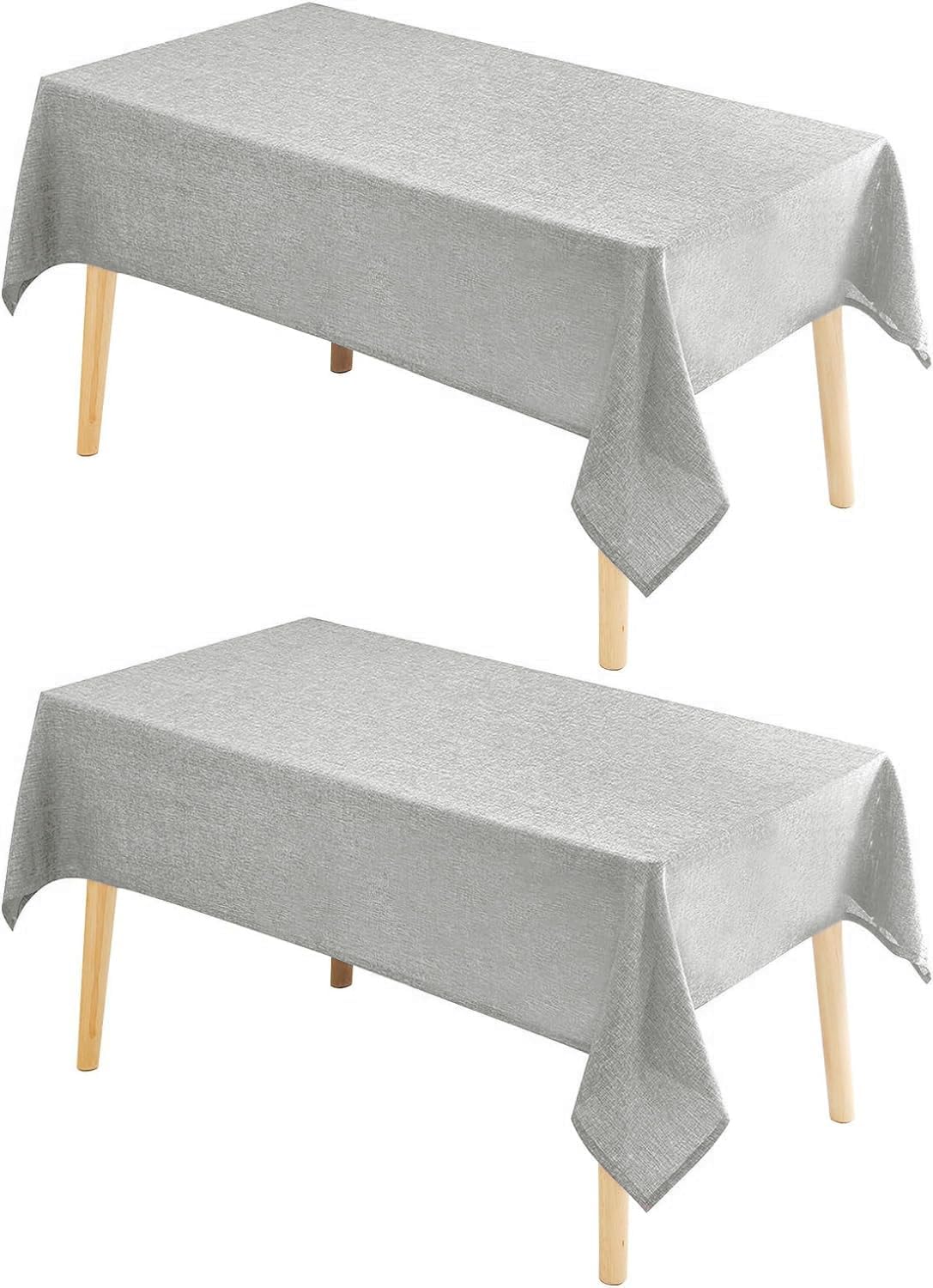 Hiasan 2 Pack Faux Linen Rectangle Tablecloth - Wrinkle and Stain Resistant Washable Table Cloth for Kitchen Dining Room Holiday Table Cover for Dinner, Light Grey, 70 x 120 Inch
