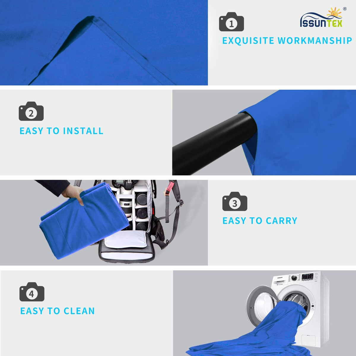 ISSUNTEX 10X24 ft Background Muslin Backdrop, Photo Studio, Collapsible High Density Screen for Video Photography and Television-Blue