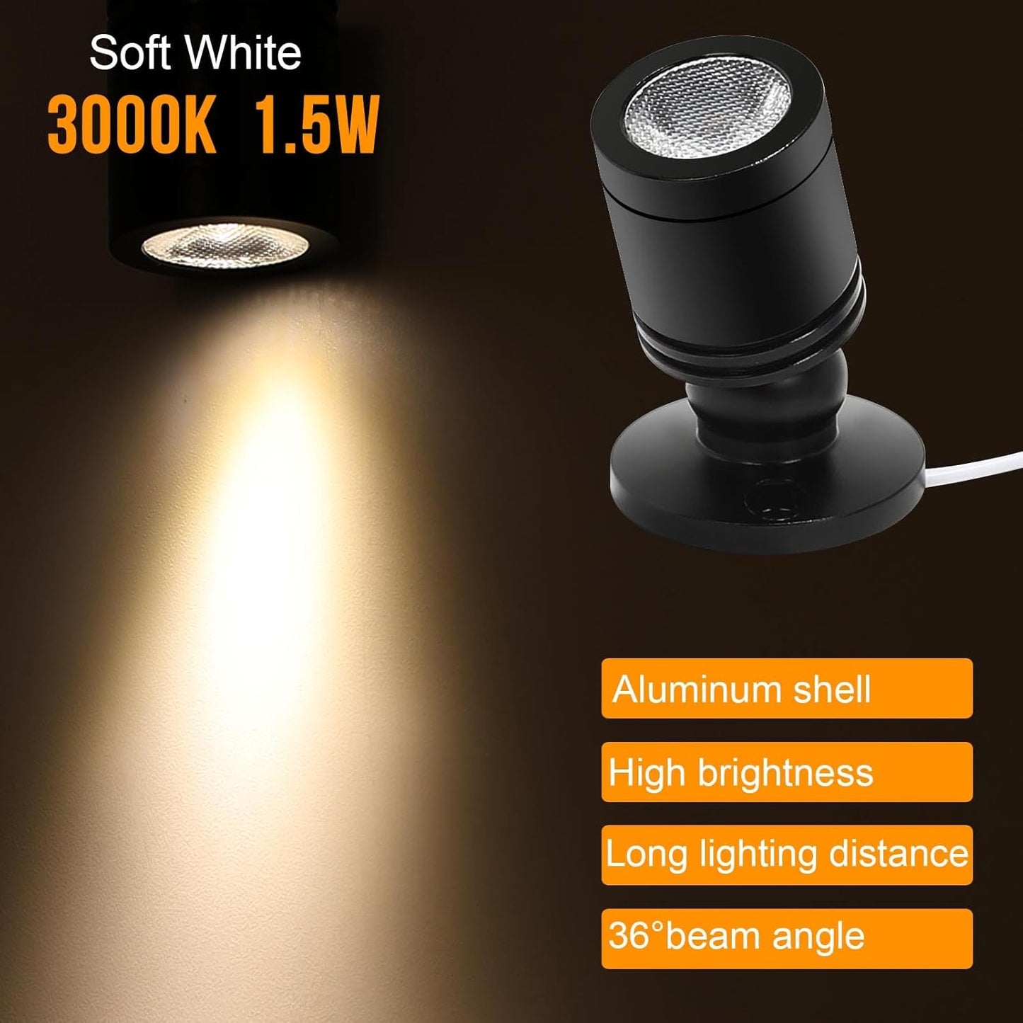 Taysing LED Spot Light Indoor Little Mini Spotlight Accent Lights for Display, Paintings, Pictures, Plants, Jewelry, Shelves, Cabinets, Posters, Showcase(Soft White 4 Pack Dimming&Timing)