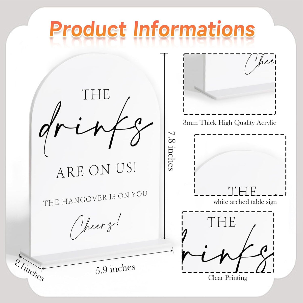 Wedding Bar Sign, White Arch Acrylic Sign, Wedding Signs for Ceremony and Reception, Bridal Shower Decor, Engagement Party Decor, Centerpiece Table Decorations Party for Bride and Groom-14