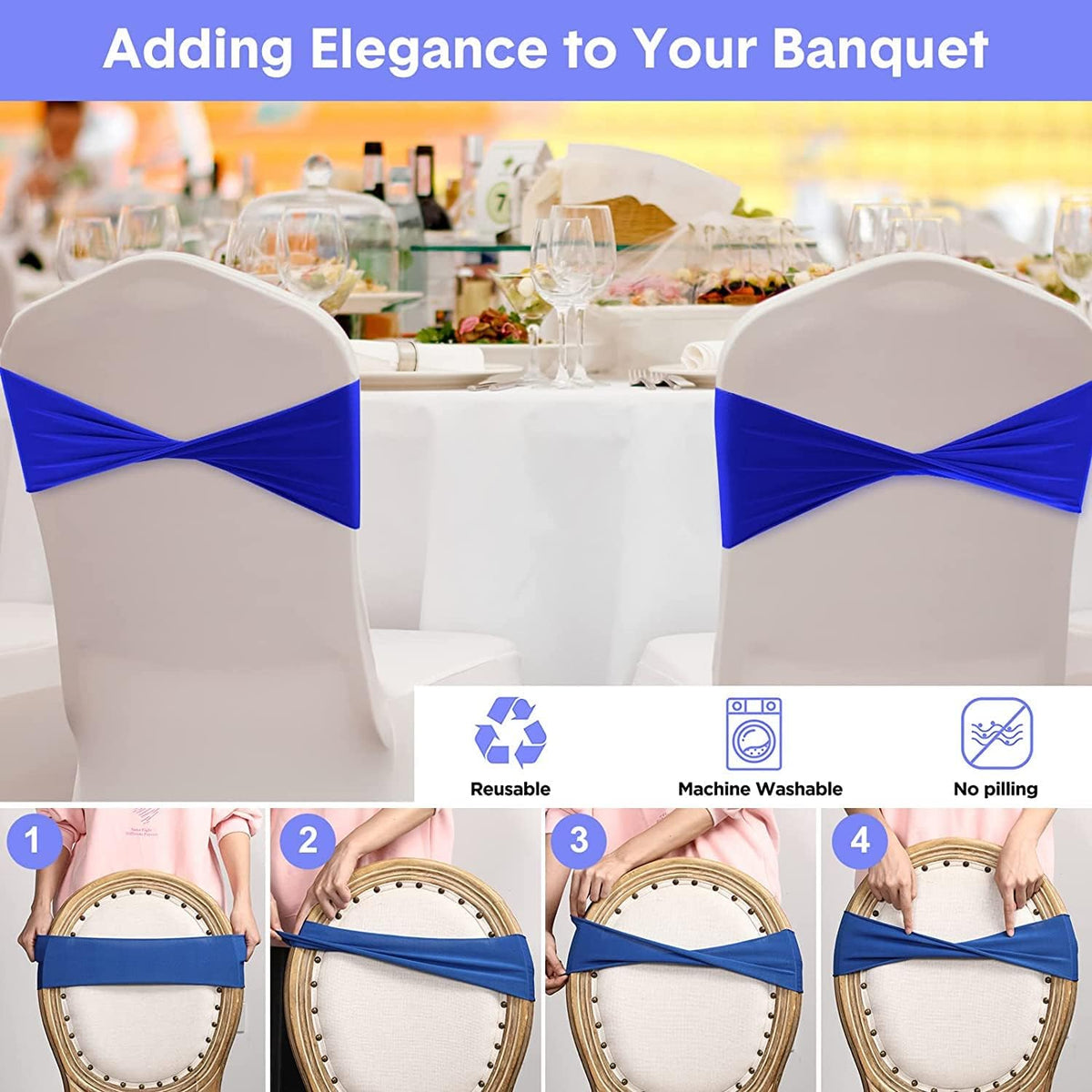 VDS Pack of 10 PCS | Champagne | Spandex Chair Sashes Bows Without Buckle | Stretch Elastic Banquet Universal Folding Chair Band Tie with for Wedding Party Conference Celebration Event Decoration