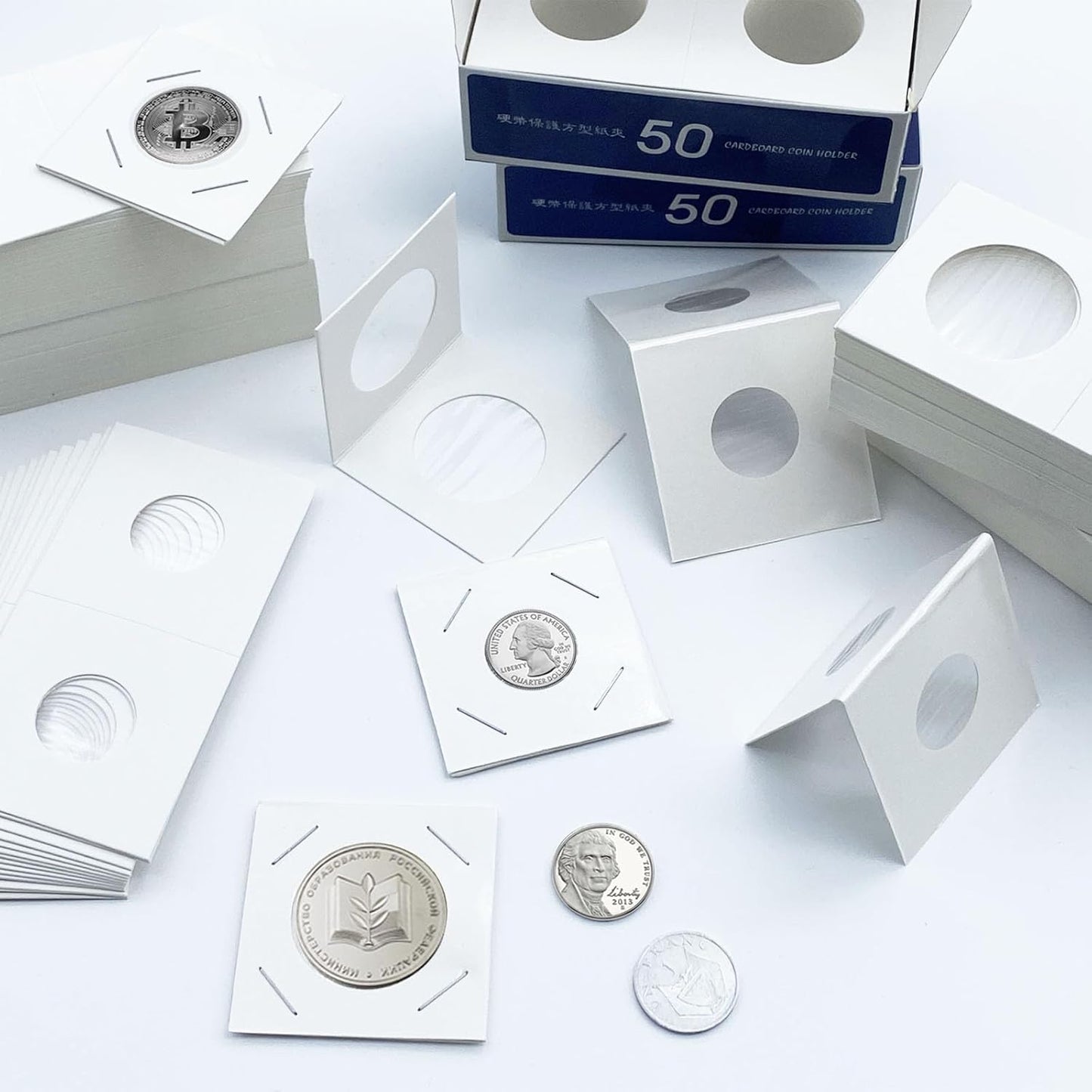 200 PCS Premium Cardboard Coin Flips 2 x 2 inch Coin Collection Supplies for Small Dollar, Mylar Coin Flips Coin Holders for Collectors (Small Dollar Coin Flips)