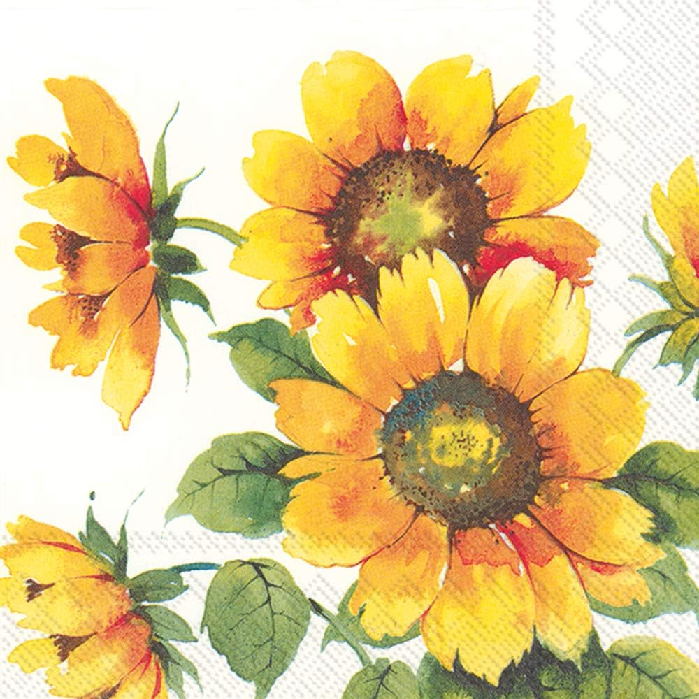 IHR Ideal Home Range Cocktail Napkins Disposable 3-Ply Paper Party Napkin Pack, 5" x 5", Colourful Sunflowers, 20-Count