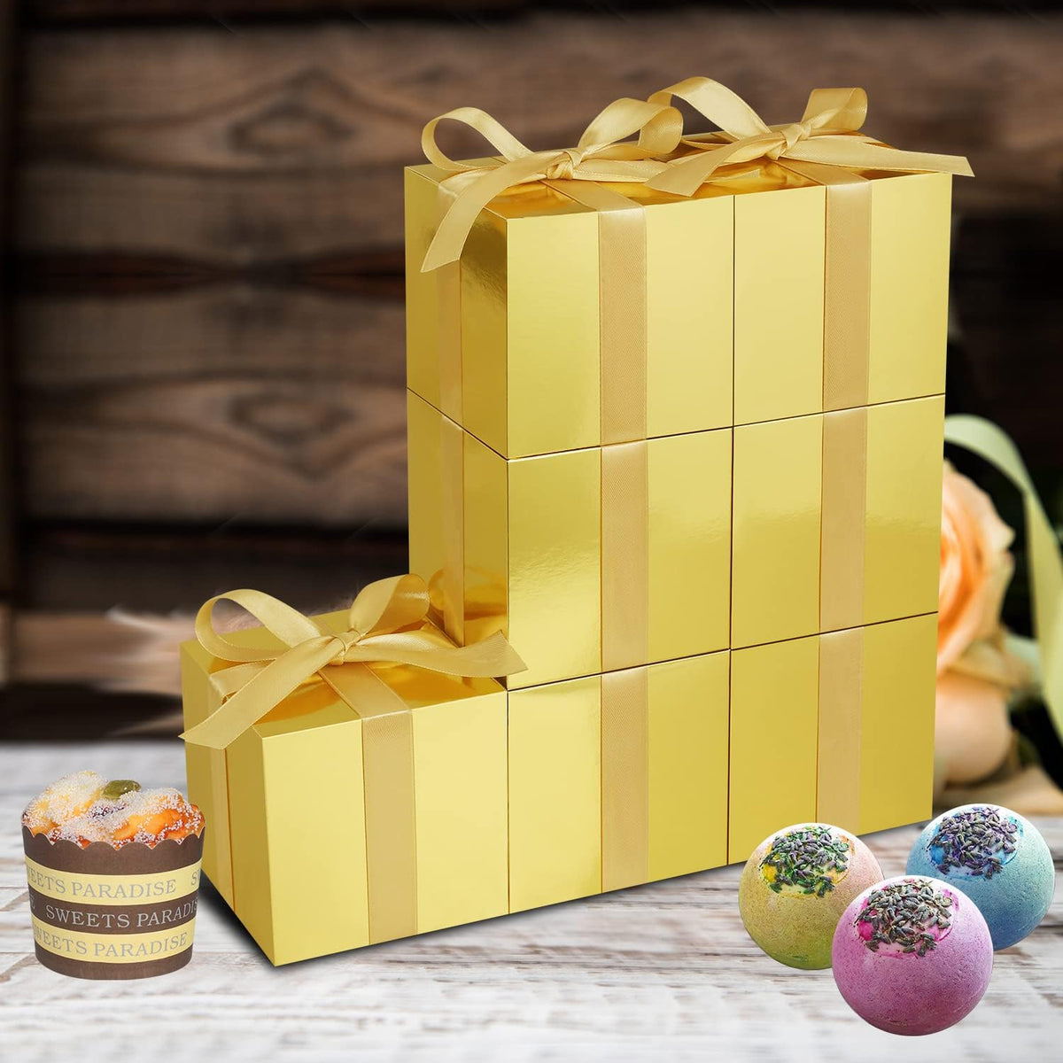 50 Pack Small Gift Boxes, 3x3x3 Favor Boxes Gold Paper Gift Boxes with Lids for Presents, Crafting, Cupcake Boxes, Gifts, Candy Boxes for Wedding Party Bridal Shower Baby Shower Favors
