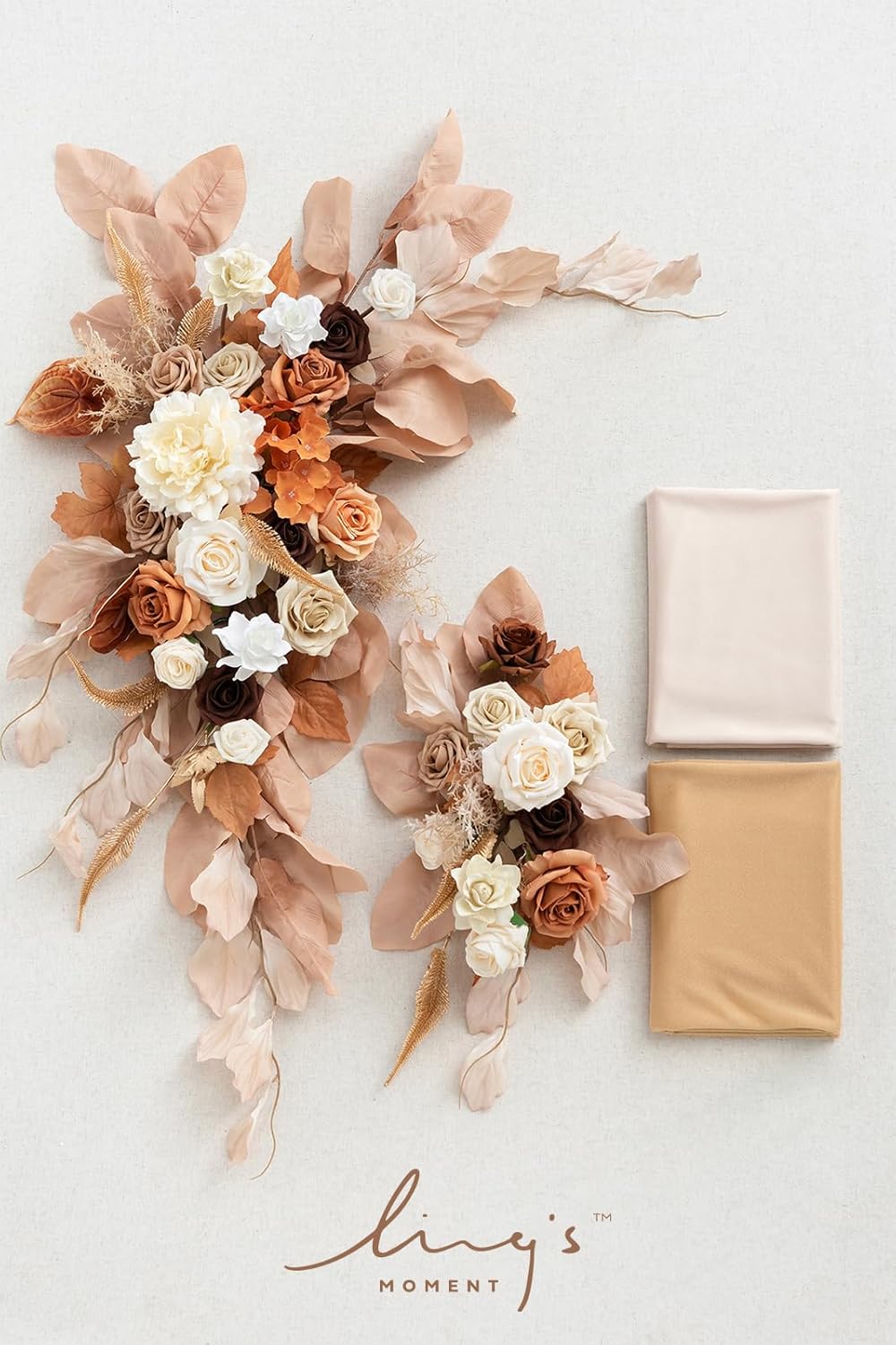 Ling's moment Boho Wedding Arch Flowers Kit Pack of 4, 2pcs Hanging Artificial Floral Arrangement 2pcs Chiffon Drapes Ceremony Fake Silk Rose Arbor Rustic Farmhouse Party Decor, Fall Orange Swags