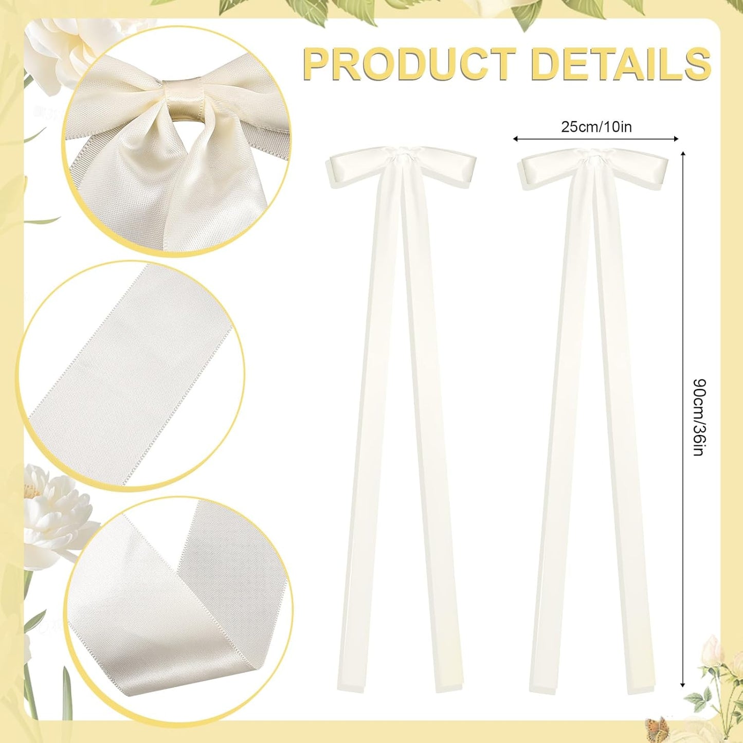 24 Pcs Large Wedding Ivory Ribbon Bows for Wedding Chairs Decorative Ribbon Sashes for Pew Back Elegant Ceremony Ribbons for Bridal Shower Banquet Marriage Ceremony