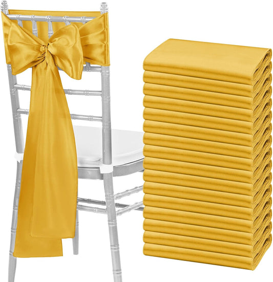 fani 60 PCS Gold Satin Chair Sashes Bows Universal Chair Cover for Wedding Reception Restaurant Event Decoration Banquet,Party,Hotel Event Decorations (7 x 108 inch)