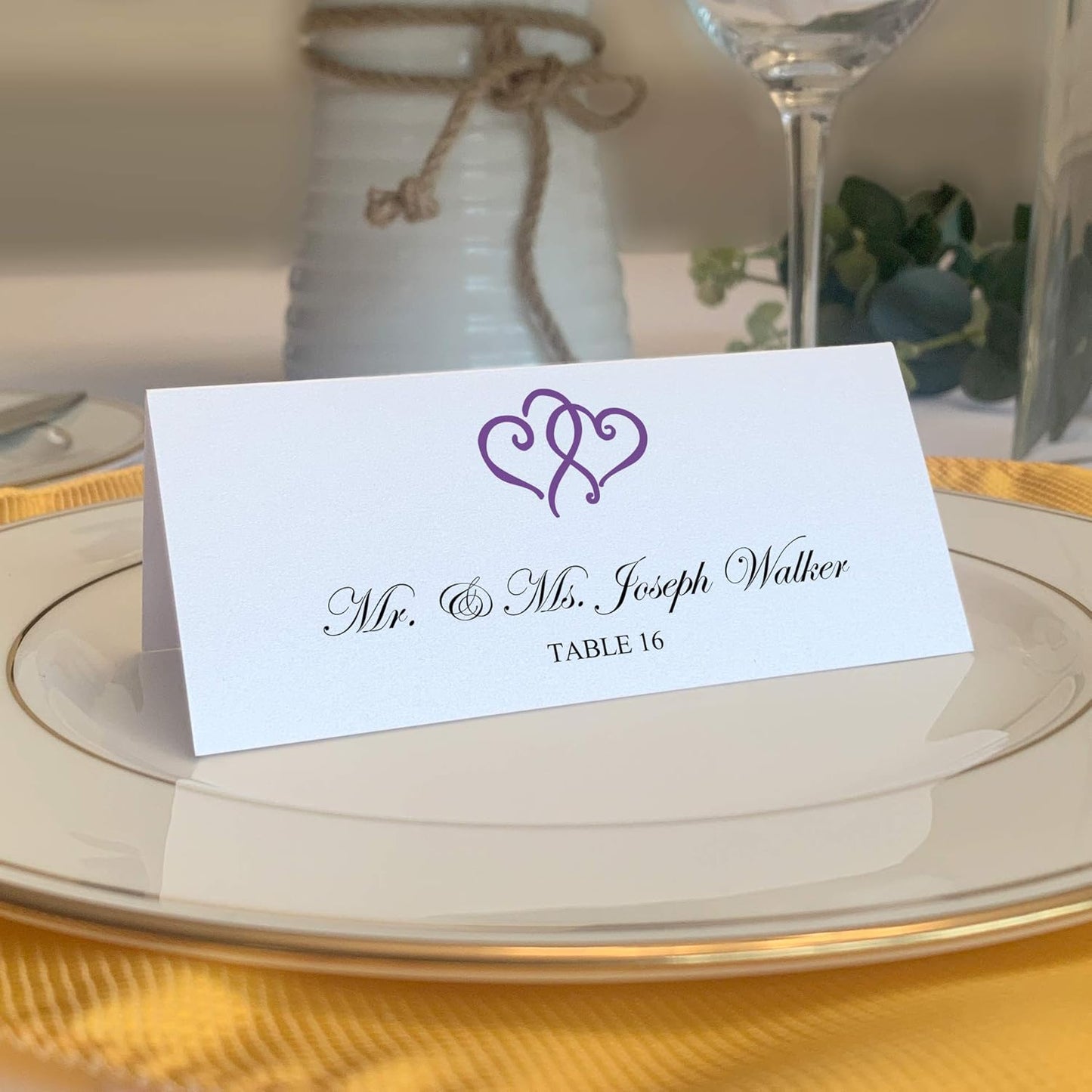 Linked Hearts Printable Place Cards, Purple (Choose Color), Set of 60 (10 Sheets), Laser & Inkjet Printers - Wedding, Party, Dinner, and Special Events - Made in the USA