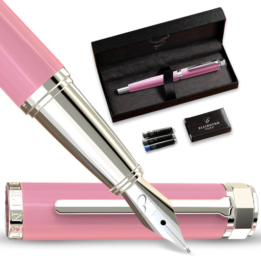 Ellington Pens Luxury Fountain Pen Set- Fountain Pens for Writing - Smooth Fine Nib - Includes Refillable Ink Converter, 3 Ink Cartridges [Black & Blue], Gift Box - Elegant Calligraphy