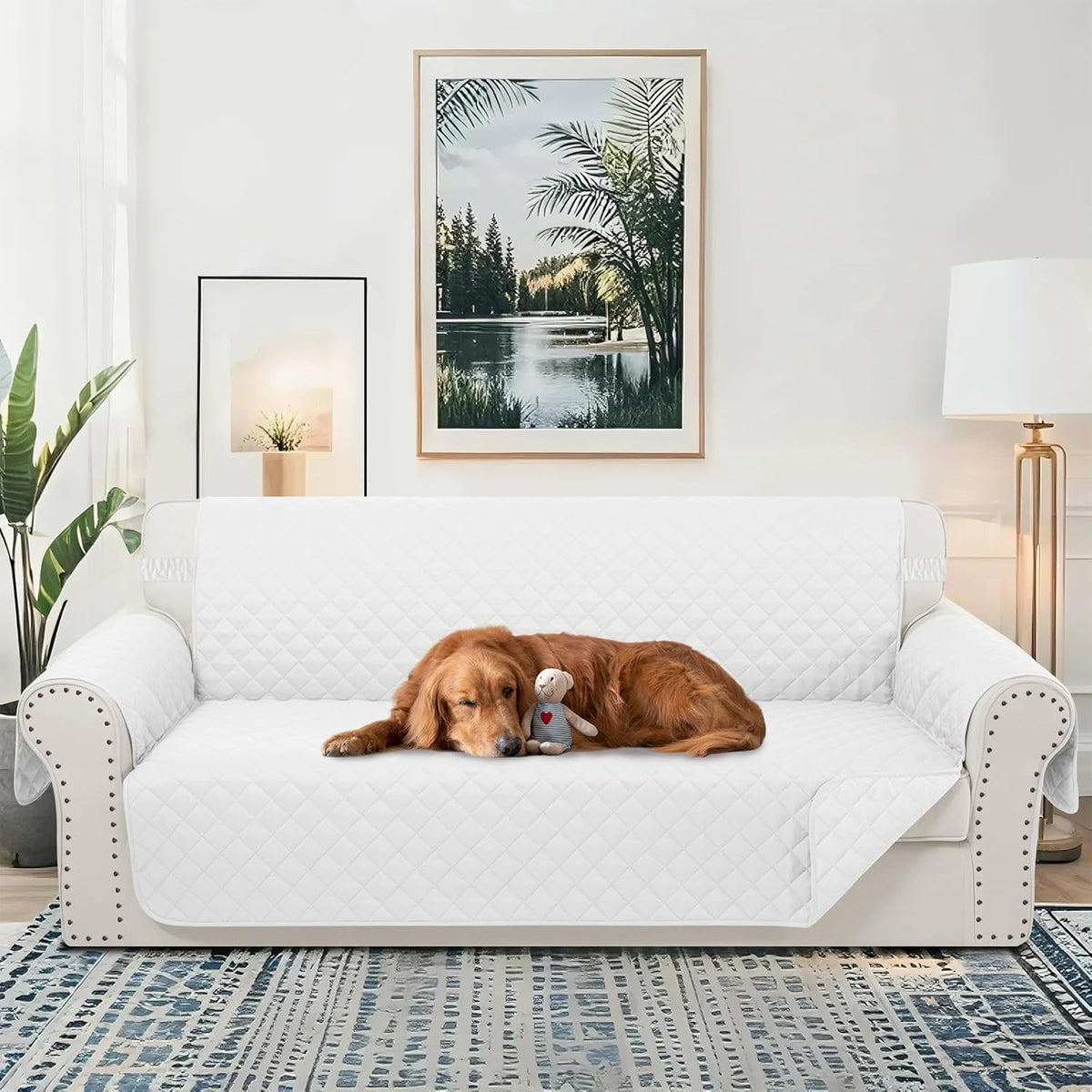 Reversible Oversized Sofa Covers Couch Cover Furniture Protector for Dogs Elastic Straps Water Resistant(XLSofa,White/White)