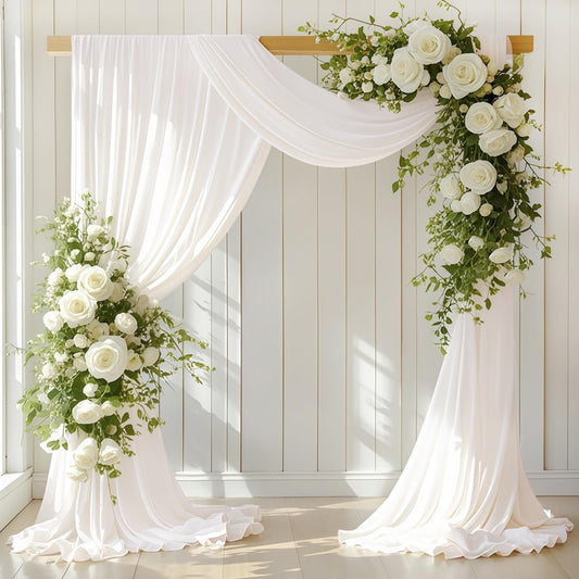 Ivory Wedding Arch Draping Fabric 1 Panel 30'' x 18FT Sheer Chiffon Arch Drapery for Photo Booth Bridal Shower Baby Shower Church Decor Newborn Photography Christening Outdoor Party