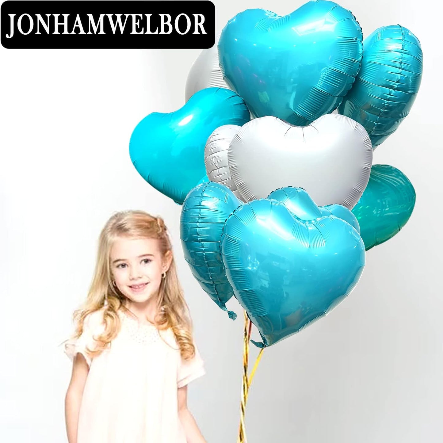 Jonhamwelbor 20Pcs 18 inch White Foil Mylar Heart Shape Balloons Decorations Valentines Birthday Wedding Baby Shower Party