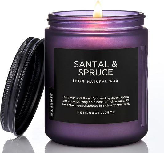 M&SENSE Sweet Spruce Scented Candle, Natural Soy Wax Winter Candle Cotton Wick 7.05oz Up to 50 Hours Tree Scented for Holiday Housewarming Gifts for Friends Family