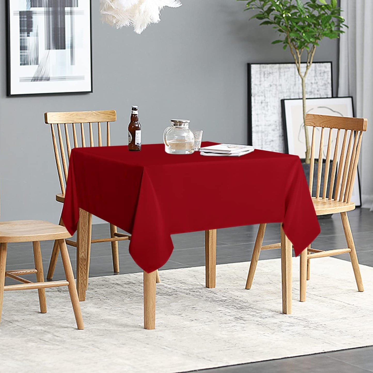 sancua 2 Pack Red Tablecloth 54 x 54 Inch, Stain and Wrinkle Resistant Square Table Cloth - Washable Polyester Table Cover for Dining Tables, Buffet Parties and Camping