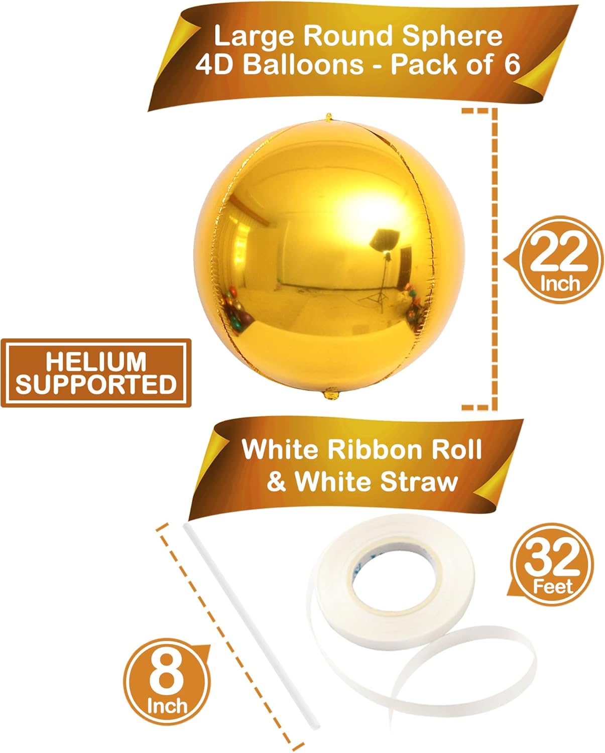 KatchOn, Large Gold Foil Balloons - Huge 22 Inch, Pack of 6 | Gold Mylar Balloons for Golden Party Decorations | Metallic Balloon for Disco Party, Thanksgiving Decorations | New Year Decorations 2026