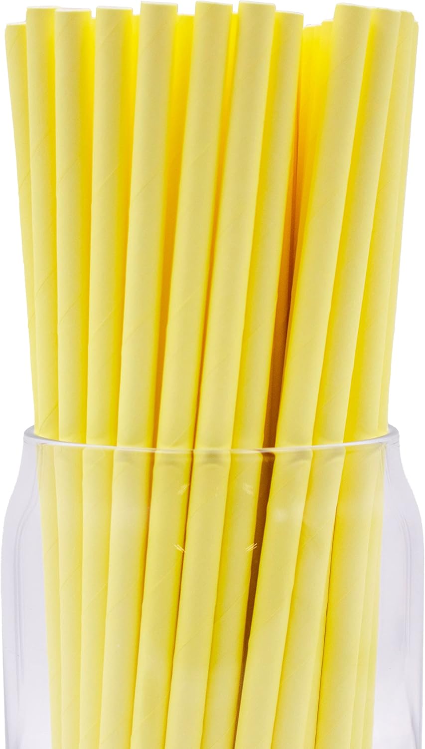 Pack of 300 Pastel Yellow Biodegradable 4-Ply Paper Drinking Straws (Compostable, Non-toxic, BPA-free)