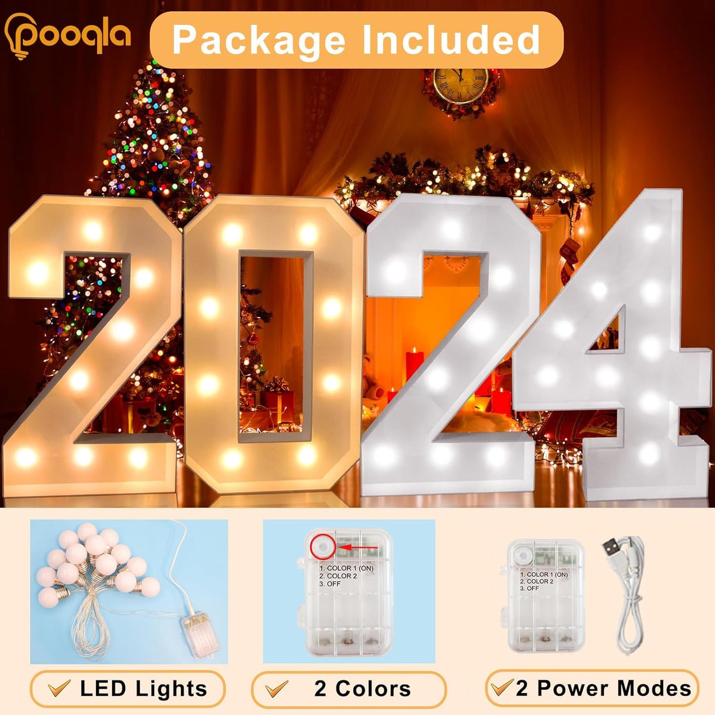 Pooqla 3FT Light Up Marquee Numbers, Cool White and Warm White LED Large Lighted Marquee Numbers, Giant Mosaic Light Up Numbers for Balloons 8th 18th 80th Birthday Decoration Party Decor, LED Number 8