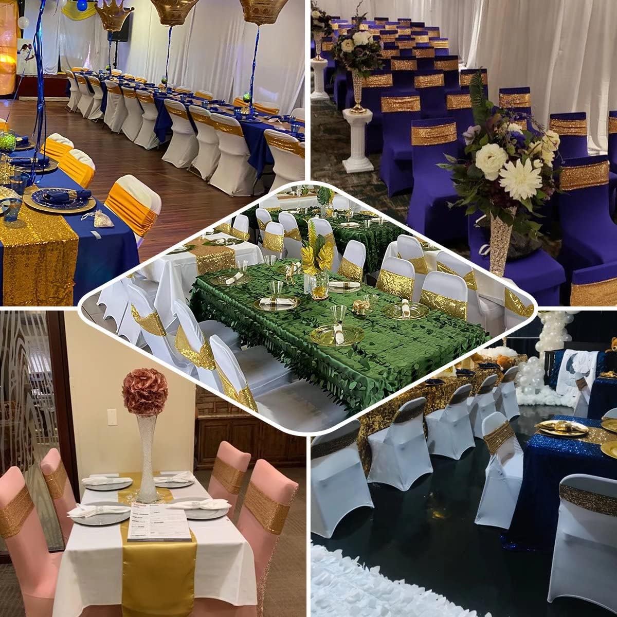 25 Pcs Chair Sashes Sequin Stretch Chair Bands Spandex Polyester Bows for Party Hotel Wedding Banquets Decoration - Rose Gold