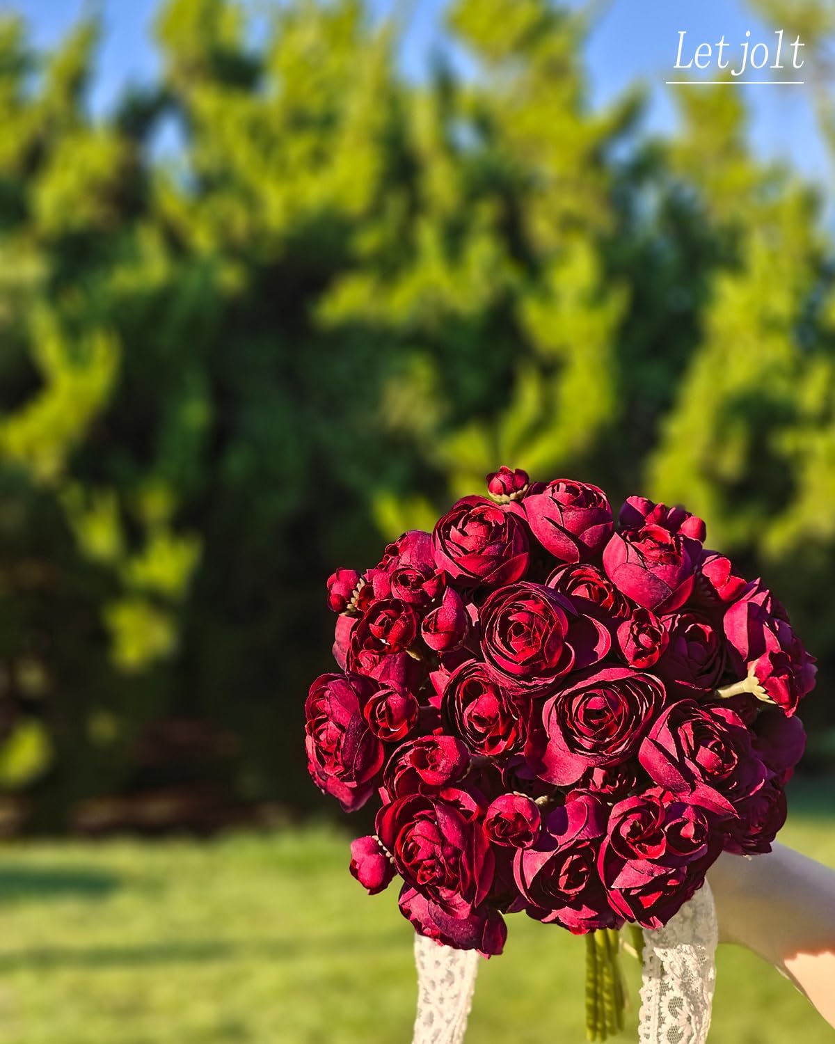Letjolt Ranunculus Artificial Flower 18 Pcs Red Silk Ranunculus Wedding Bouquet Engagement Centerpieces Arrangements Bridal Shower Decorations Home Decor, Dark Red