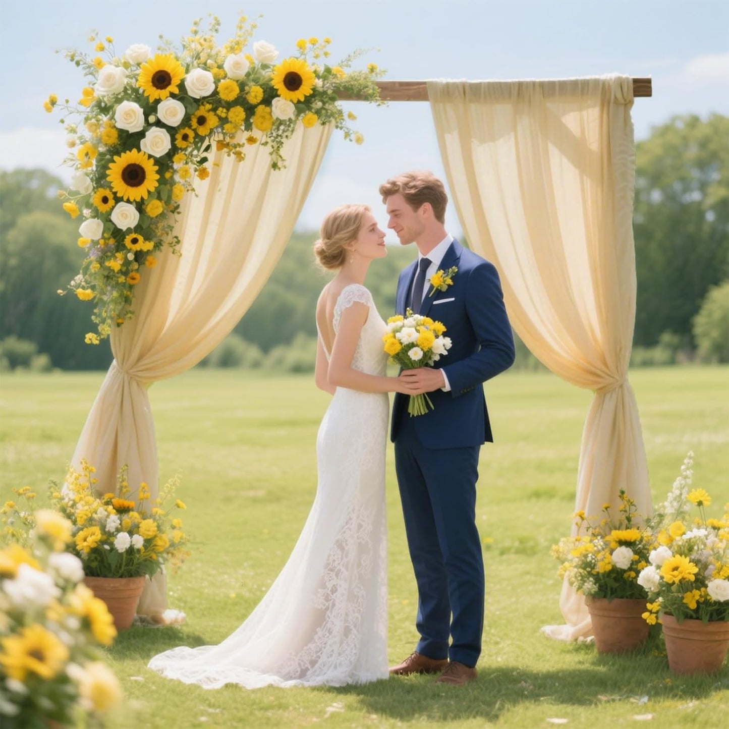 VOK Wedding Arch Draping Fabric Chiffon Fabric, 29in x 18Ft 2 Panels Sheer Chiffon Outdoor Curtain for Wedding Ceremony Birthday Party Decoration (Champagne,2 Panel)