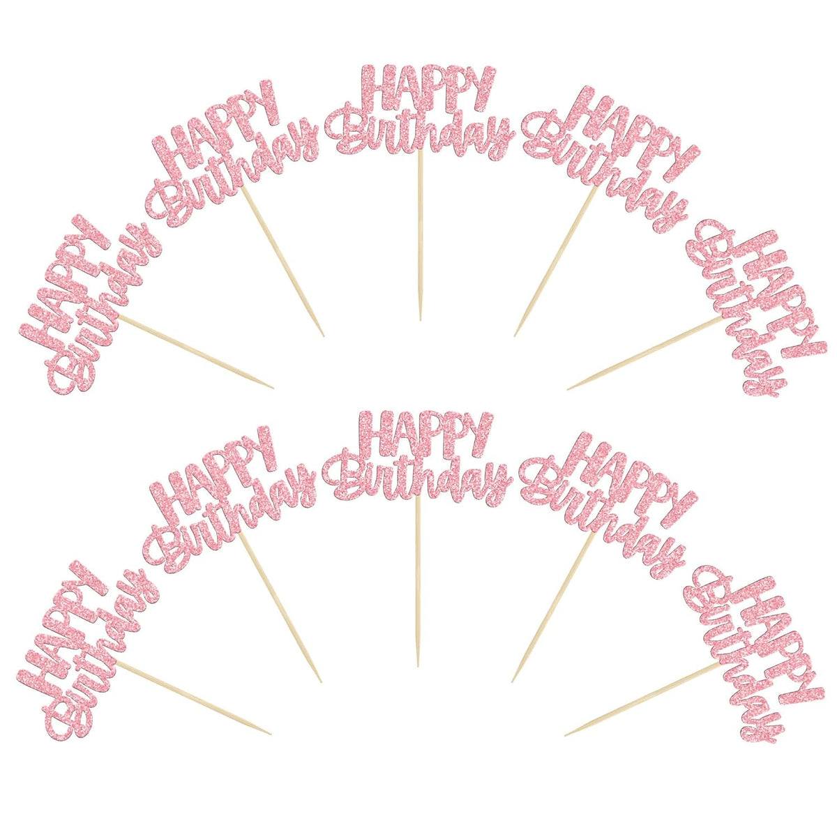 Gyufise 24Pcs Happy Birthday Cupcake Toppers Pink Glitter Celebrating Birthday Cake Picks Baby Shower Kids Birthday Party Decoration Supplies