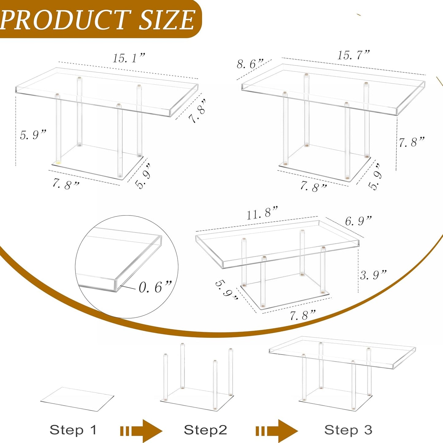 3 Pack Dessert Table Display Set, Clear Acrylic Desert Stands Buffet Risers for Cupcakes Dessert Pastry Food Treat Tier Cookie Dessert Platter Serving Trays Stand for Wedding Birthday Party