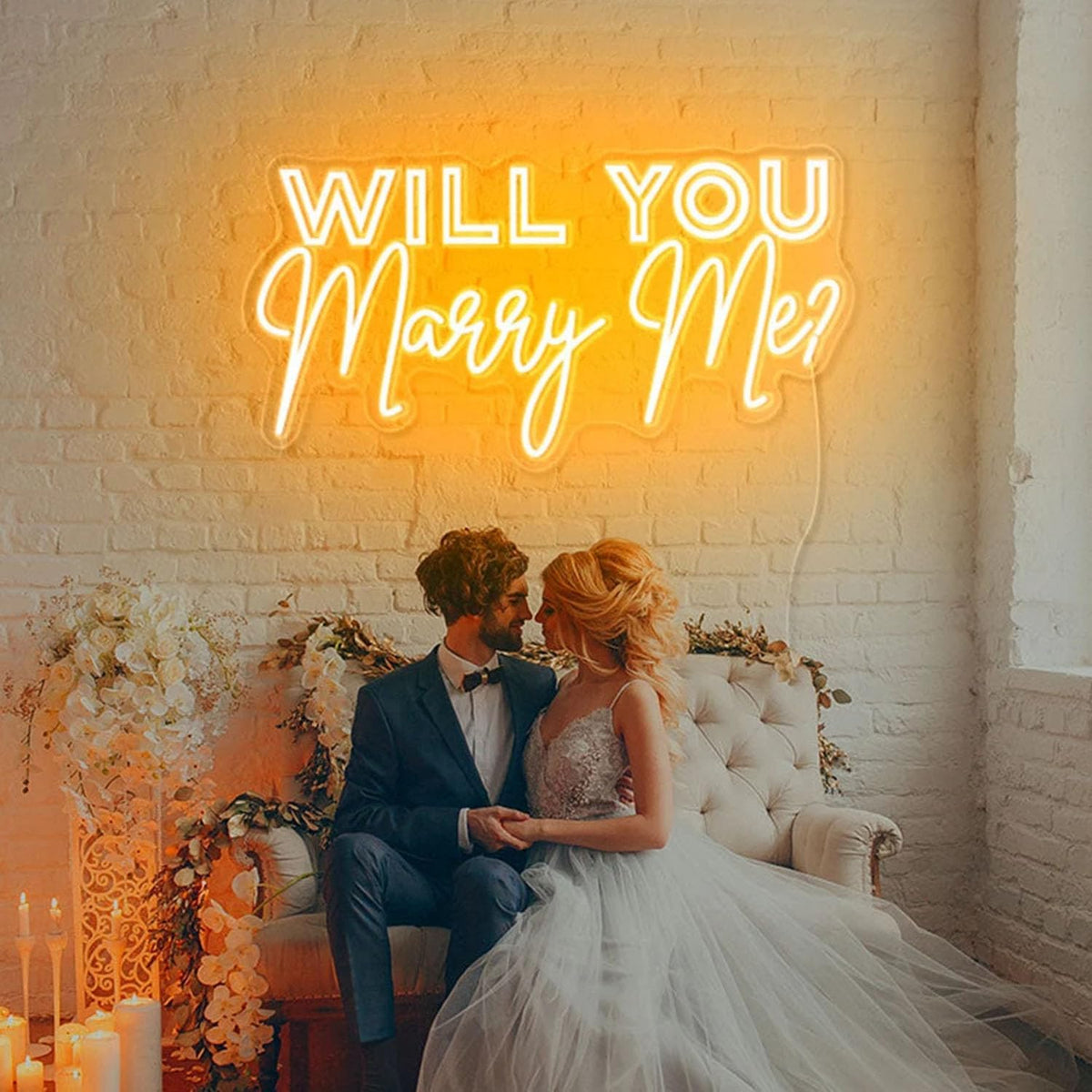WILL YOU Marry Me? Neon Sign Custom Large Wedding Engagement Party Backdrop LED Neon Light Signs for Proposal Wedding Anniversary Valentine Engagement Bedroom Home Wall Decor. Size:27inch-Yellow