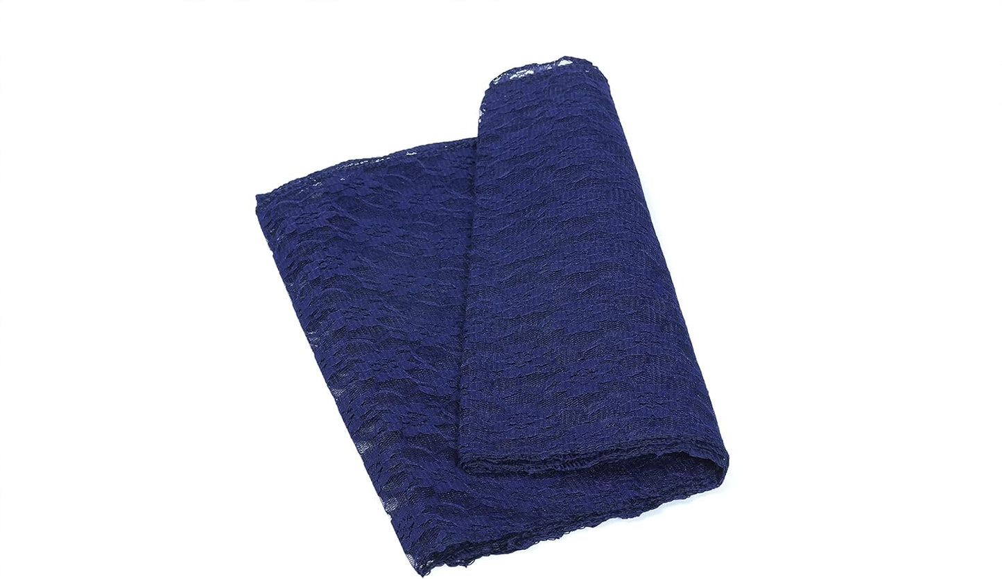 MDS Pack of 15 Wedding 12 x 108 inches Lace Table Runner for Wedding, Decorations for Birthday Parties, Banquets, Graduations, Engagements, and Runners fit Rectangle, Round Table- Navy Blue