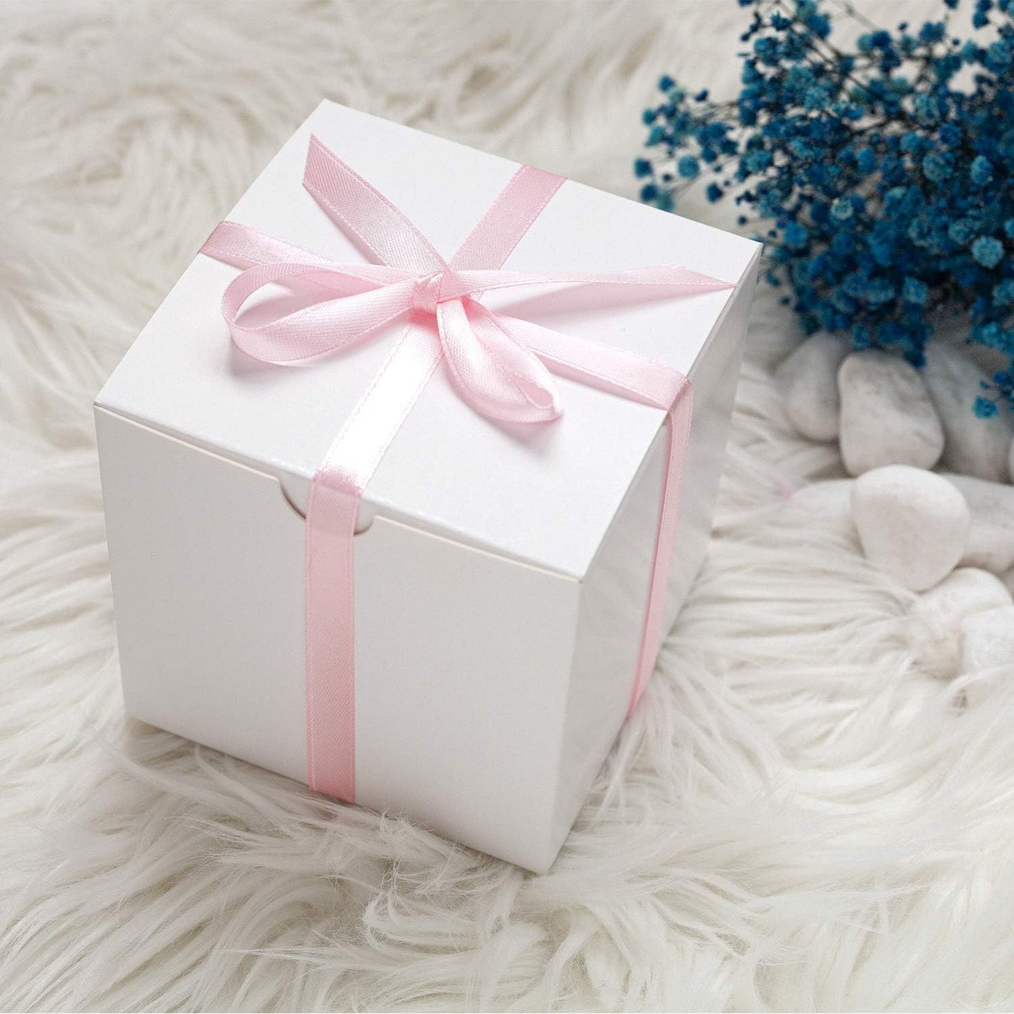 GEFTOL Small White Gift Box - 50 Pack, 4x4x4 inches, Fold & Assemble Paper Box for Bridesmaids, Proposals, Birthdays, Christmas (White)
