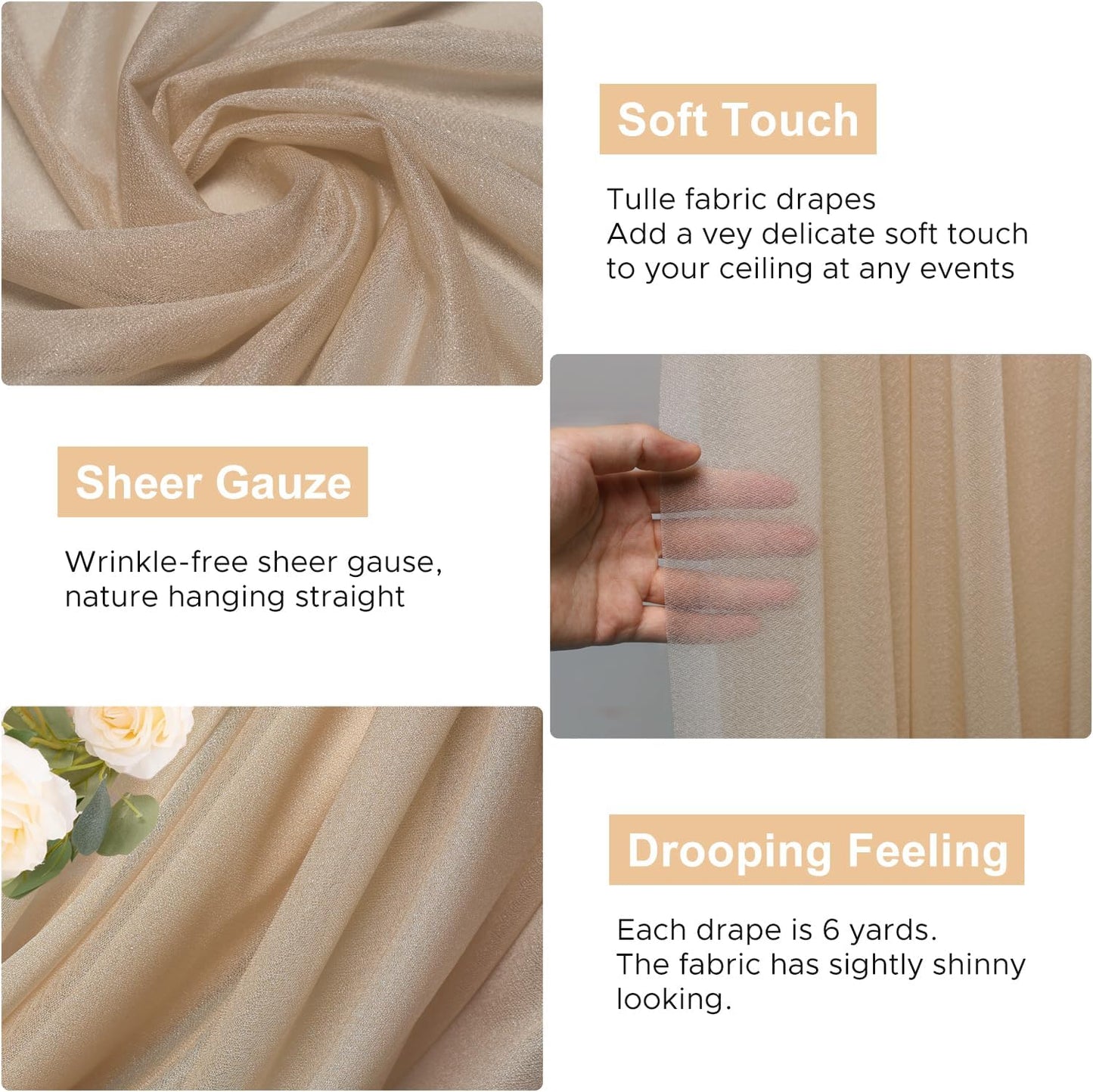 Wokceer Wedding Arch Draping Nude 4 Panels 28.7" x 20FT Sheer Fabric Drapes Backdrop for Ceremony, Birthday Party, Bridal Shower Decoration