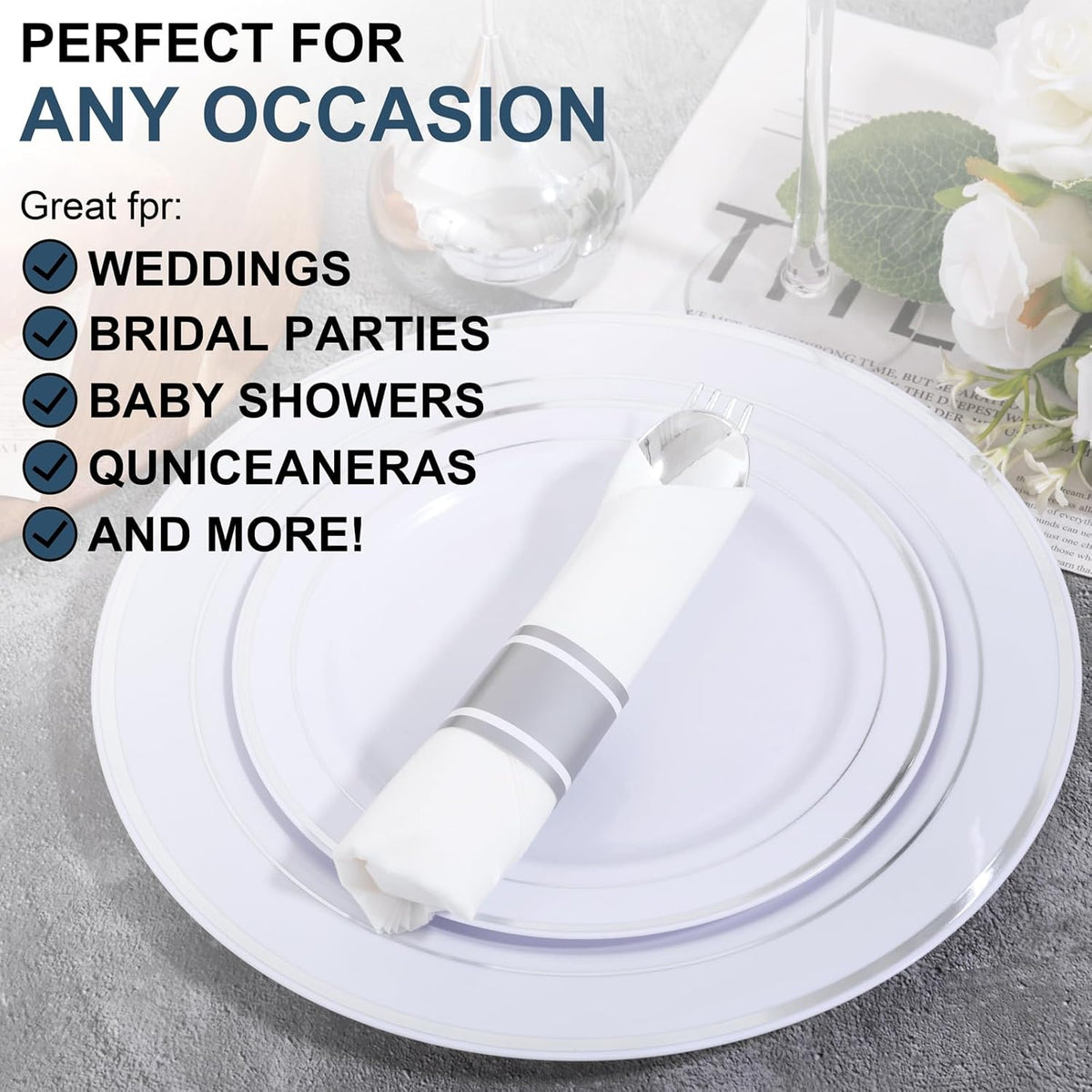 400PCS Pre Rolled Silver Plastic Silverware Sets - Heavy Duty Silver Cutlery - Include 100 Pack Wrapped Disposable Utensils with Napkins for Parties & Dinners & Weddings
