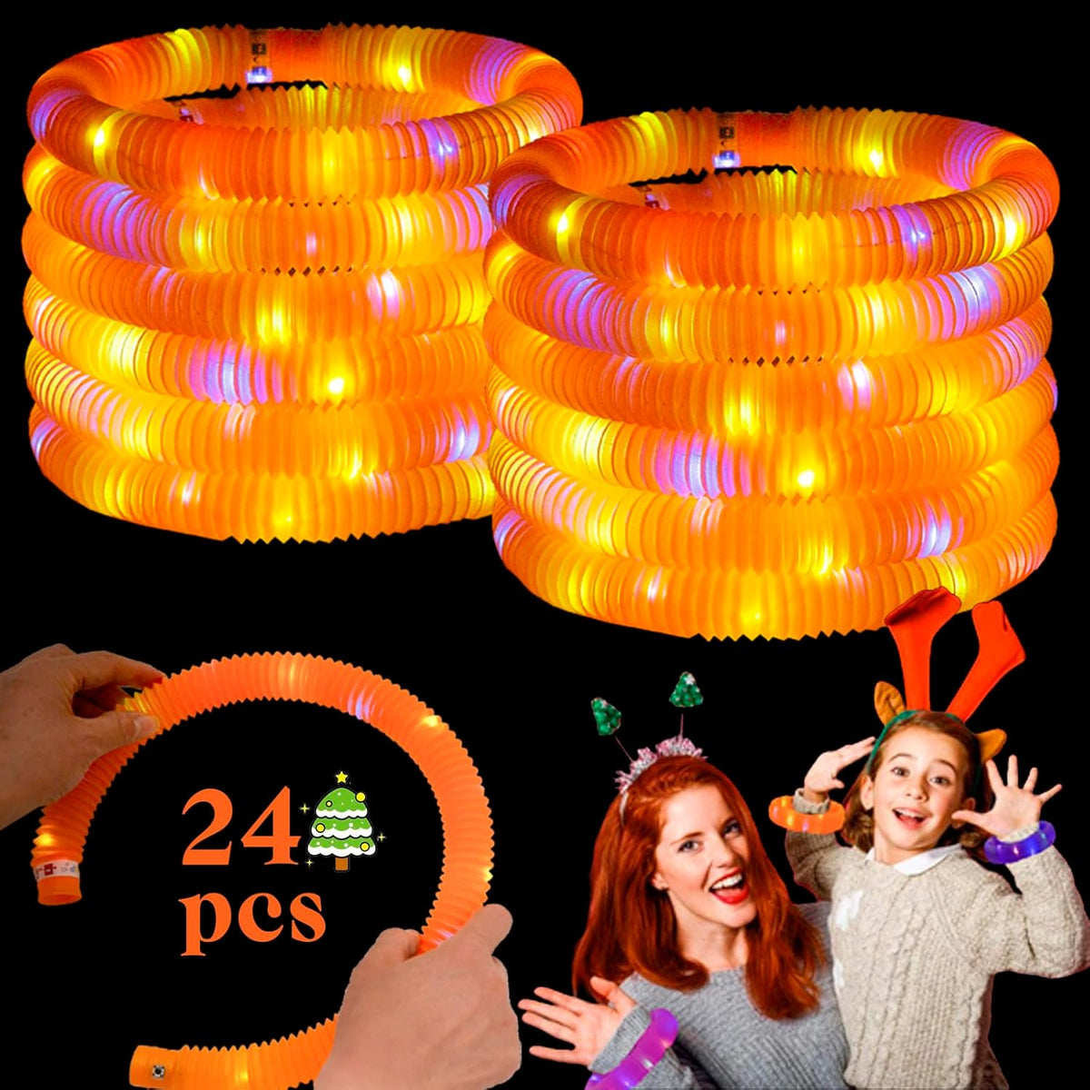 Orange 24 Pack Light Up Party Favors Supplies,Bulk Glow Sticks Bracelet,Necklace Accessories for Kids,Birthday Return Gifts Treats,Easter Basket Goodie Bag Stuffer Fillers for Boys Girls