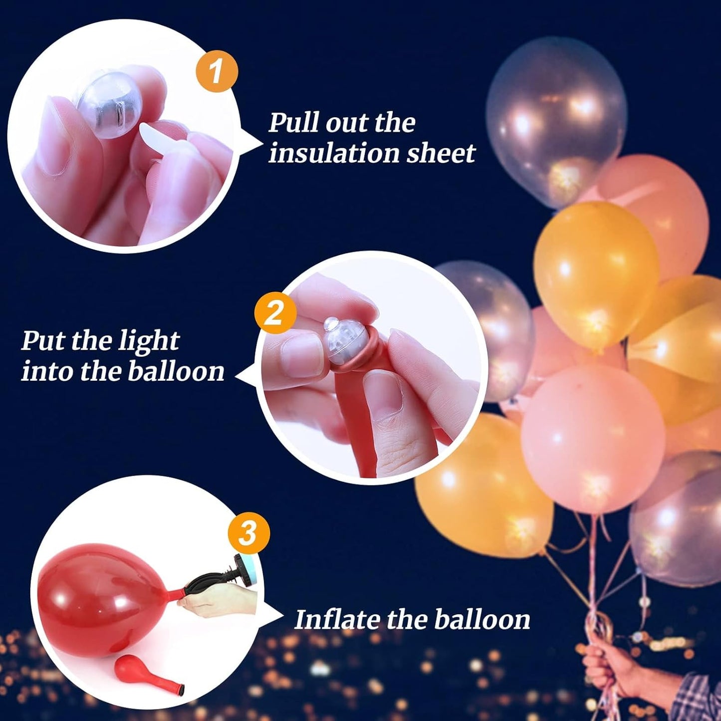 200pcs 10 Colors Balloon Lights, LED Assorted Colors Flash Lights, Mini Ball Light Round LED Ball Lamp for Paper Lantern Balloon Birthday Party Wedding Halloween Christmas Decoration
