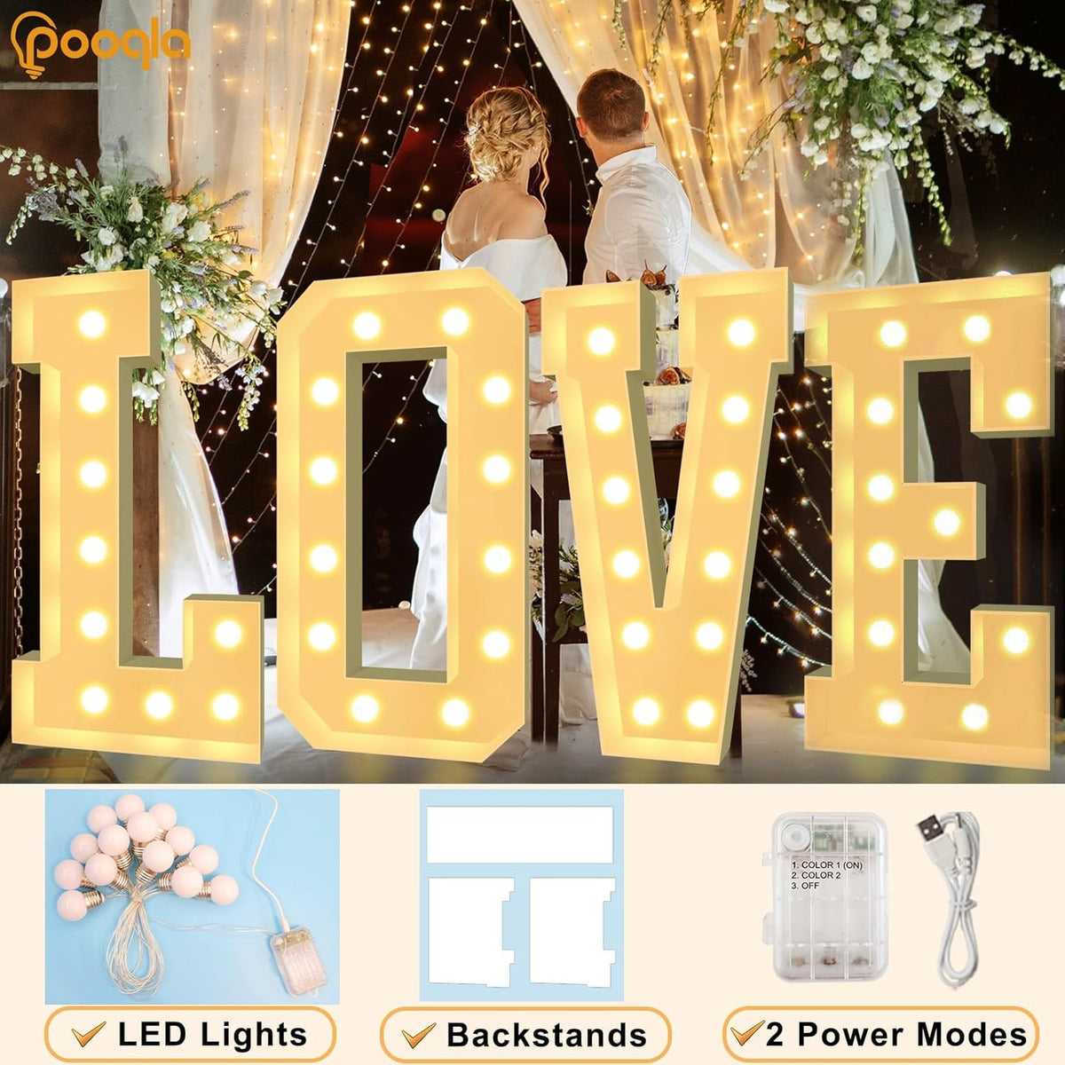 Pooqla 4 FT Marquee Light Up Letters, Giant LED Sign Cool White and Warm White Marquee Letter 4 Feet Tall, Big Mosaic Letter B for Balloons Birthday Party Anniversary Wedding Decorations
