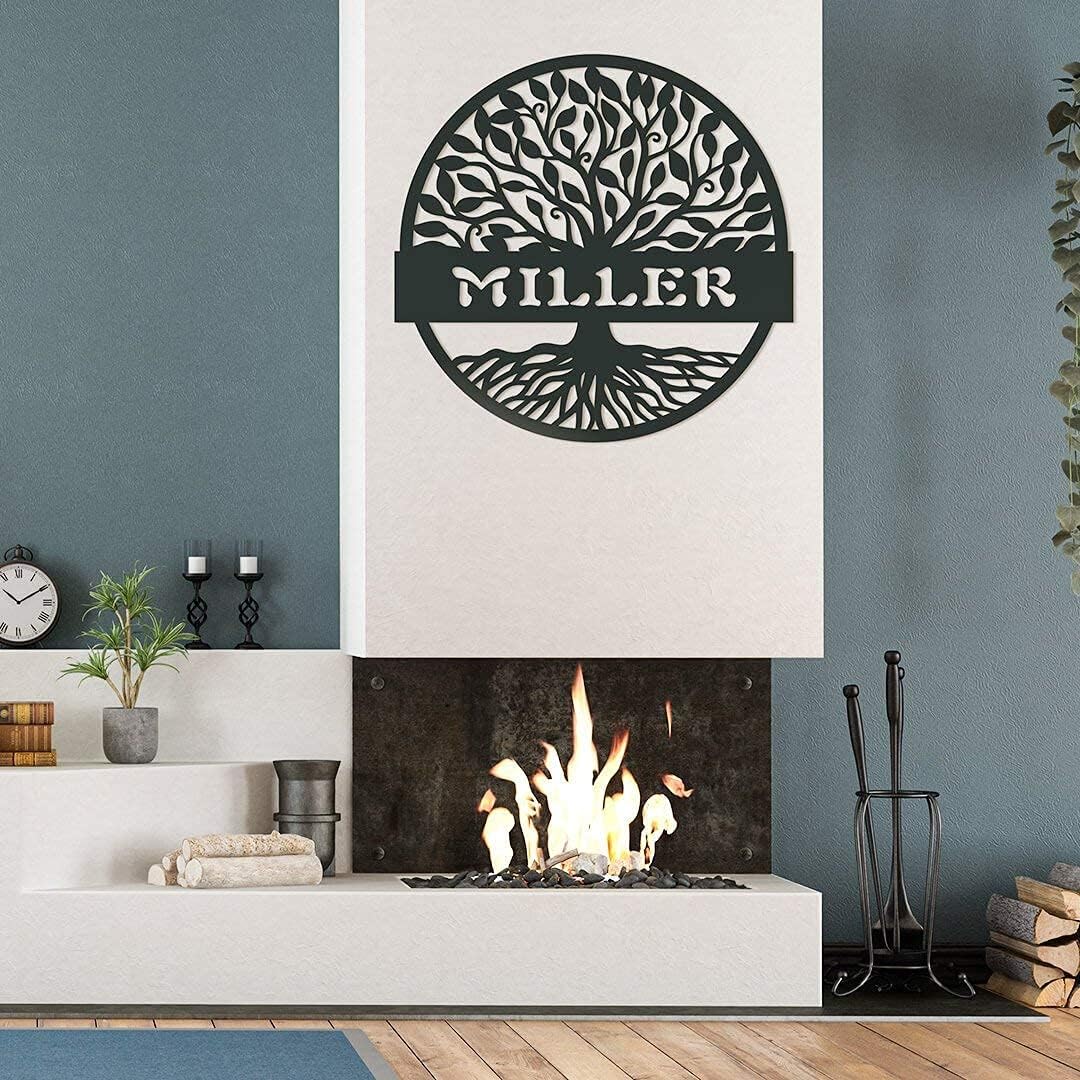 RealSteel Personalized Metal Wall Art - Custom Tree of Life Design with Family Name - Circular Metal Sign - Personalized Wedding, Anniversary, or Housewarming Gift (18")