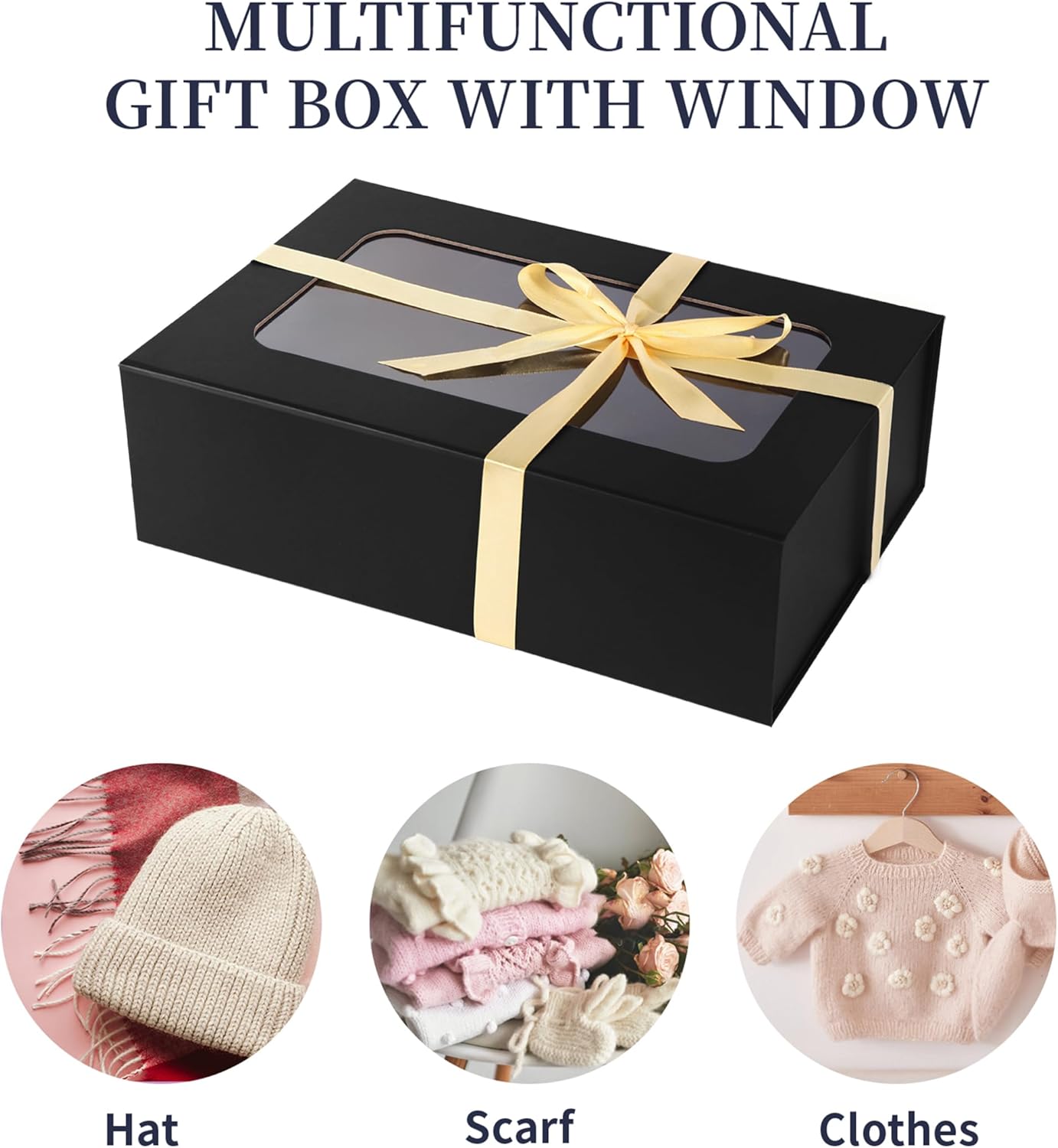 TIACABO Black Large Gift Box with Window, 13.5"x9"x4.3" Bridesmaid Boxe for Gifts Giving,Birthday Gift Boxes with Magnetic,Closure Lid Gifts Box for Presents,Cute Boxe,Luxury for Gift Packaging