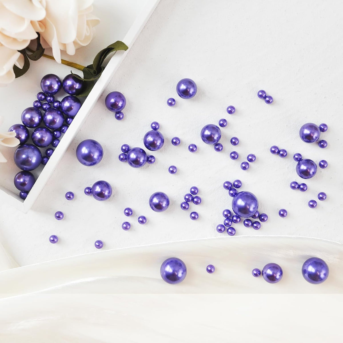 260Pcs Purple Glossy Round Plastic Beads - Vase Filler, Centerpiece Decor, Wedding & Party Decor (18mm, 14mm, 6mm)