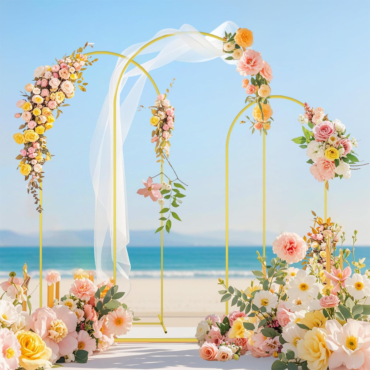 FOTSHARER Metal Arch Backdrop Stand and Cover Set 7.2FT 6.6FT 6FT Backdrop Arch Stand with Dusty Blue Wedding Arched Cover Set of 3 Background Arch Stand for Baby Shower Bridal Shower Event Decor