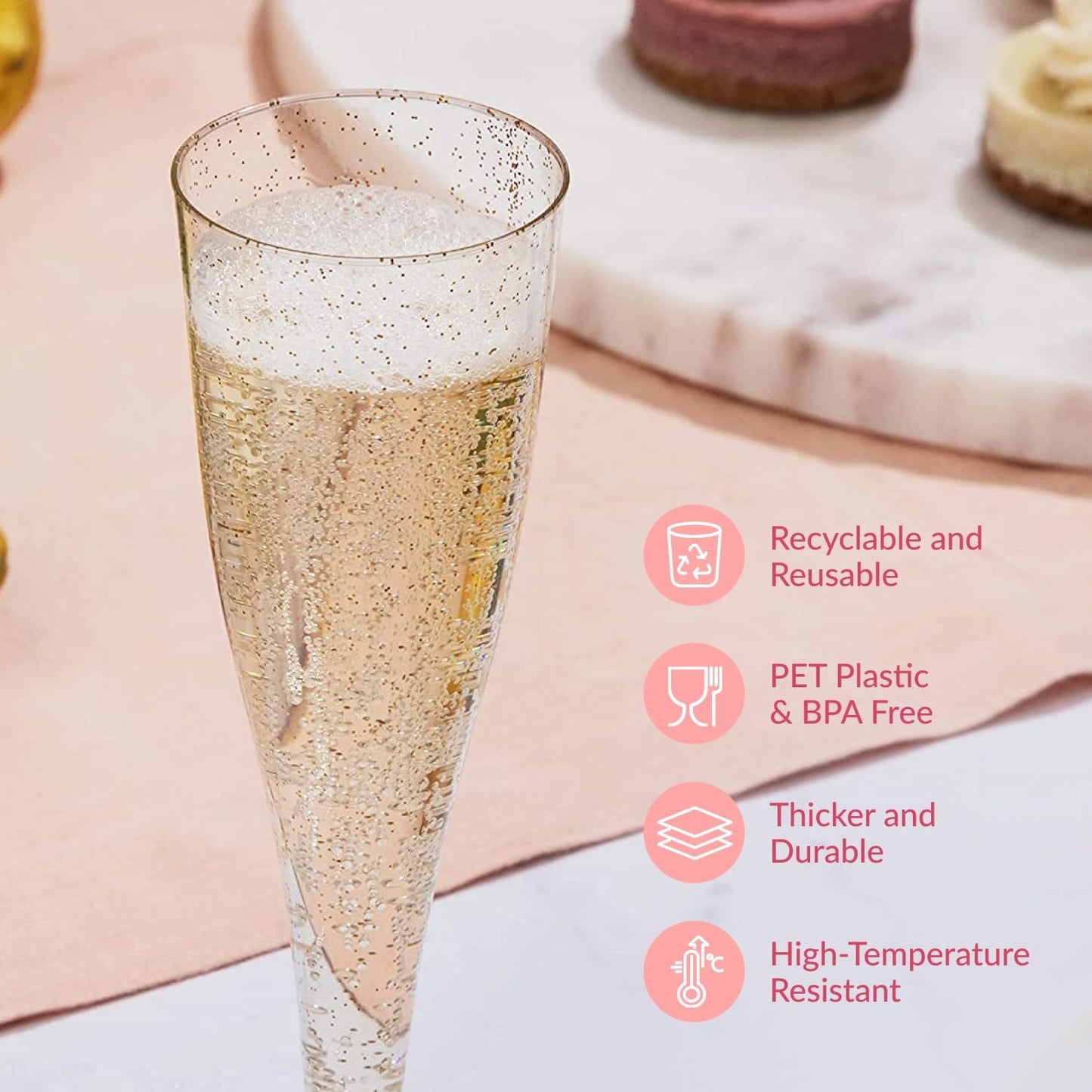 Prestee 24 Plastic Champagne Flutes - Gold Champagne Flutes Plastic - Gold Disposable Mimosa Flute - Party Supplies - Disposable Cocktail Glasses - Mimosa Bar, Wedding, Shower Party