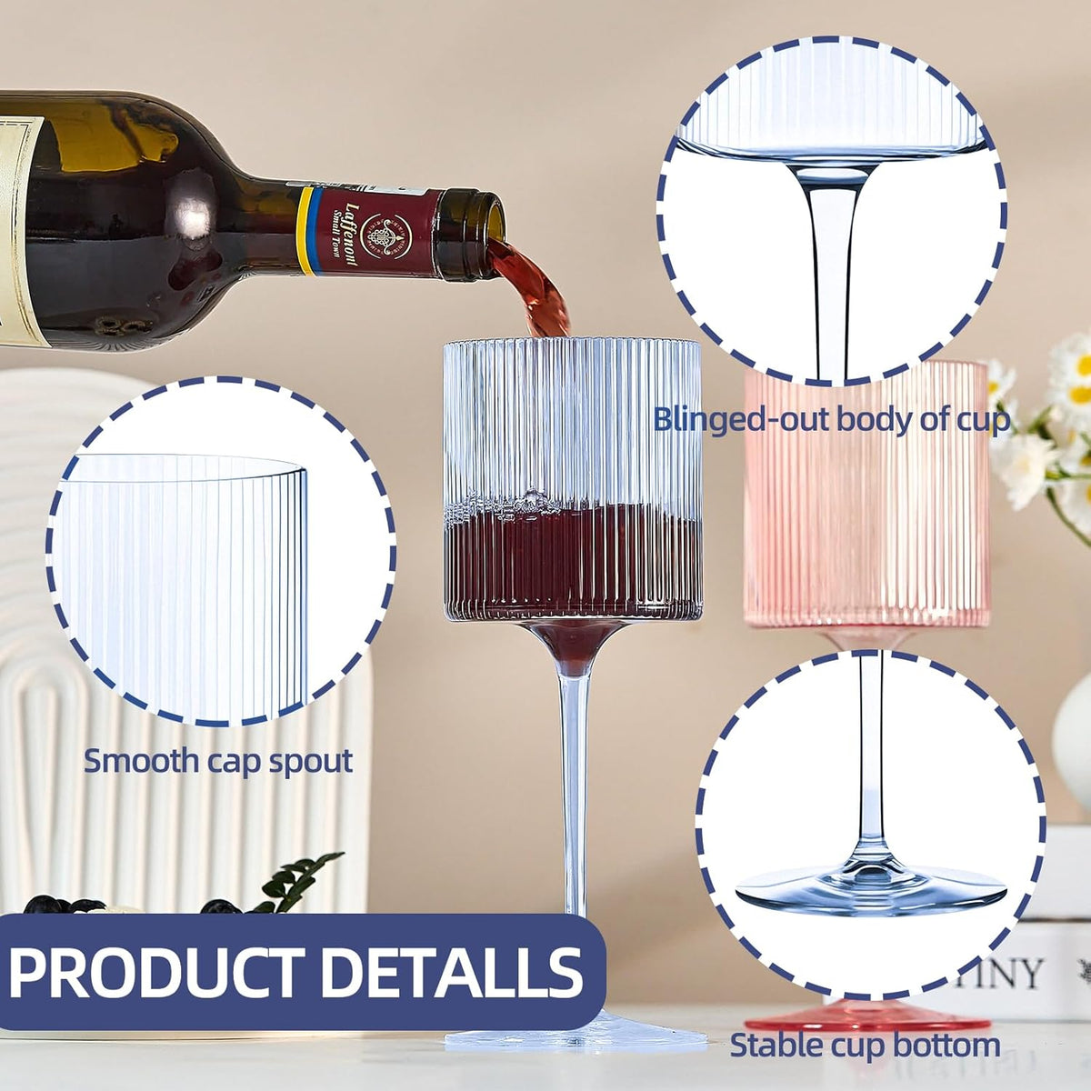 Plastic Goblets Wine Glasses - 12Oz Acrylic Wine Glasses Origami Unbreakable Clear Plastic Cocktail Glasses Recyclable Shatterproof Reusable Wine Cups for Parties & Weddings (Blue)