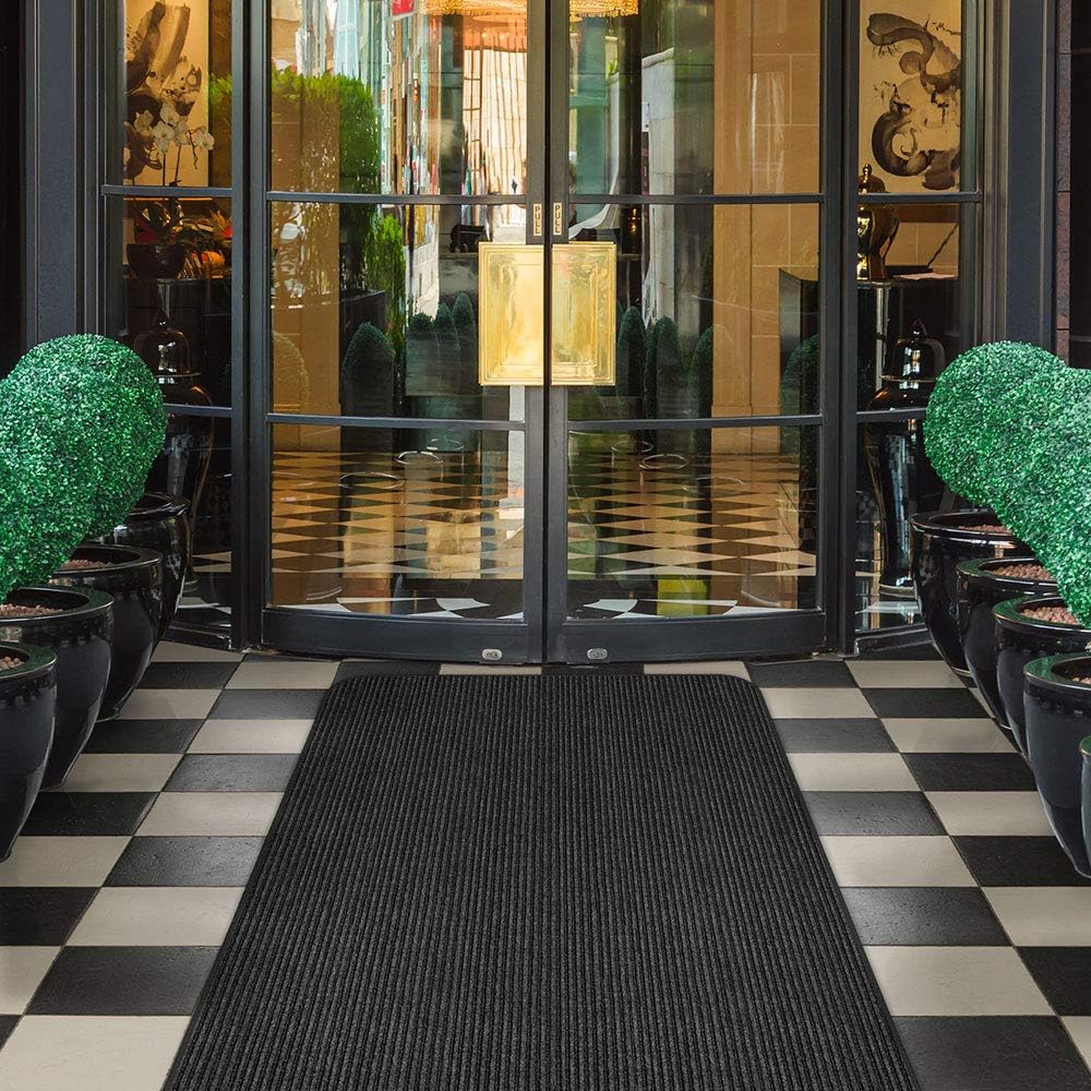 House, Home and More Indoor Outdoor Double-Ribbed Carpet Runner with Skid-Resistant Rubber Backing - Smokey Black - 3 Feet x 50 Feet