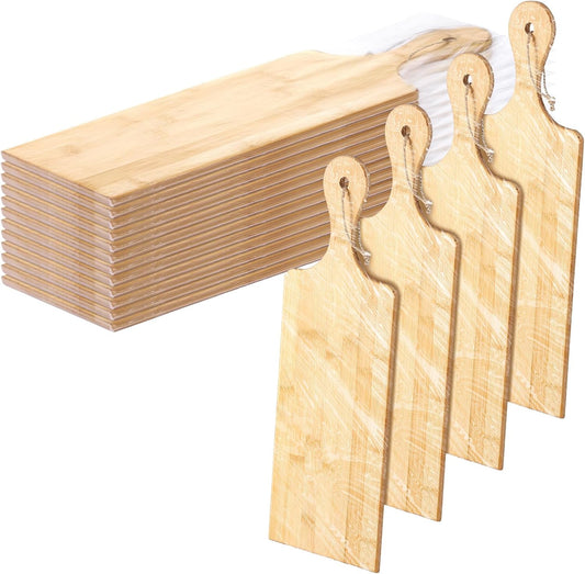 Patelai 12 Packs Wooden Cutting Board Set with Handles Large Kitchen Serving Plain Chopping Board Bulk Gifts for Mom for Vegetables Meat Pizza Cheese Fruit Bread(Bamboo,17 x 6 Inch)