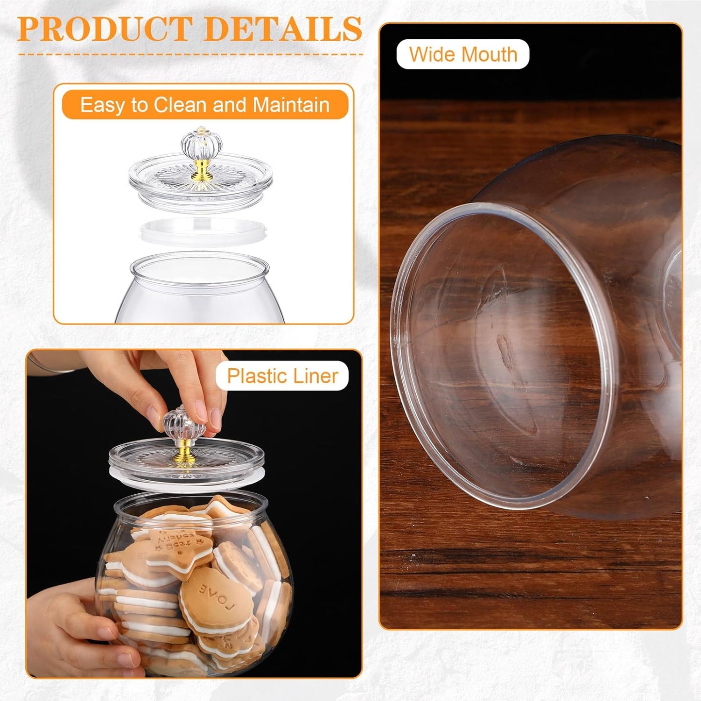 Nuogo 4 Pcs Plastic Candy and Cookie Jars with Lids Clear Cookie Container Candy Jars Large Airtight Apothecary Storage Organization for Wedding Home Kitchen Bar(30 oz)