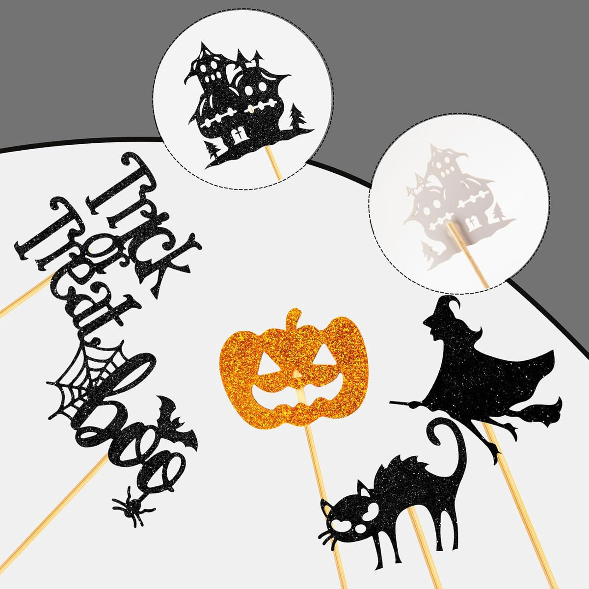 60Pcs Halloween Cupcake Toppers, Bat Pumpkin Ghost Cupcake Decorations for Halloween Party Supplies, Black Multi Style1