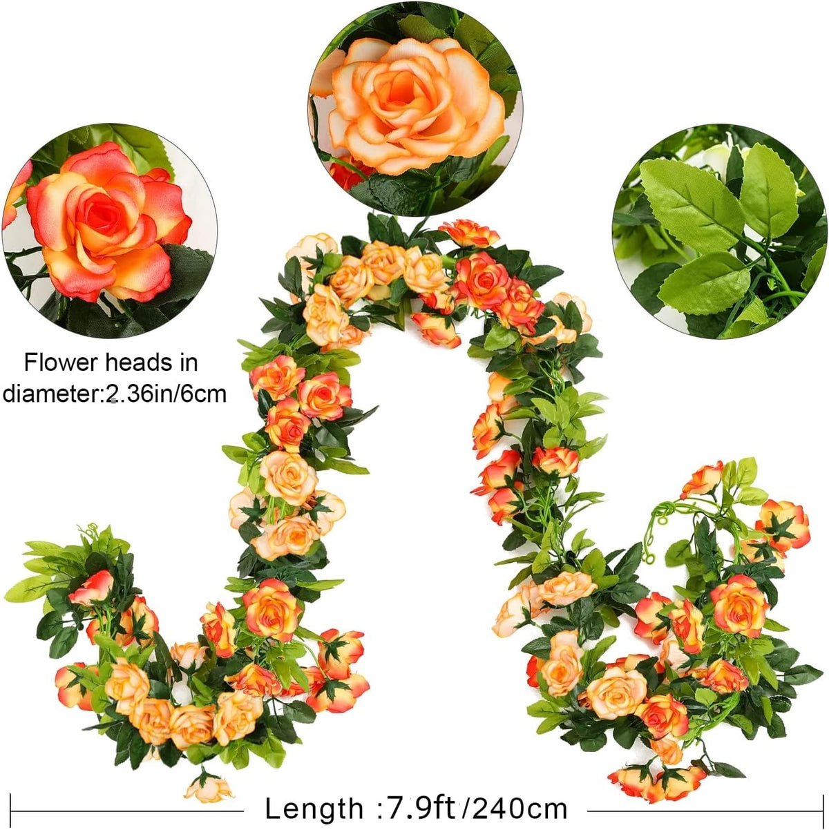 JUSTOYOU 2 Pack (15.8FT) Fake Rose Garland, Artificial Rose Vines Flowers Hanging Silk Rose Vine Wedding Home Backdrop Party Arch Arrangement Decoration
