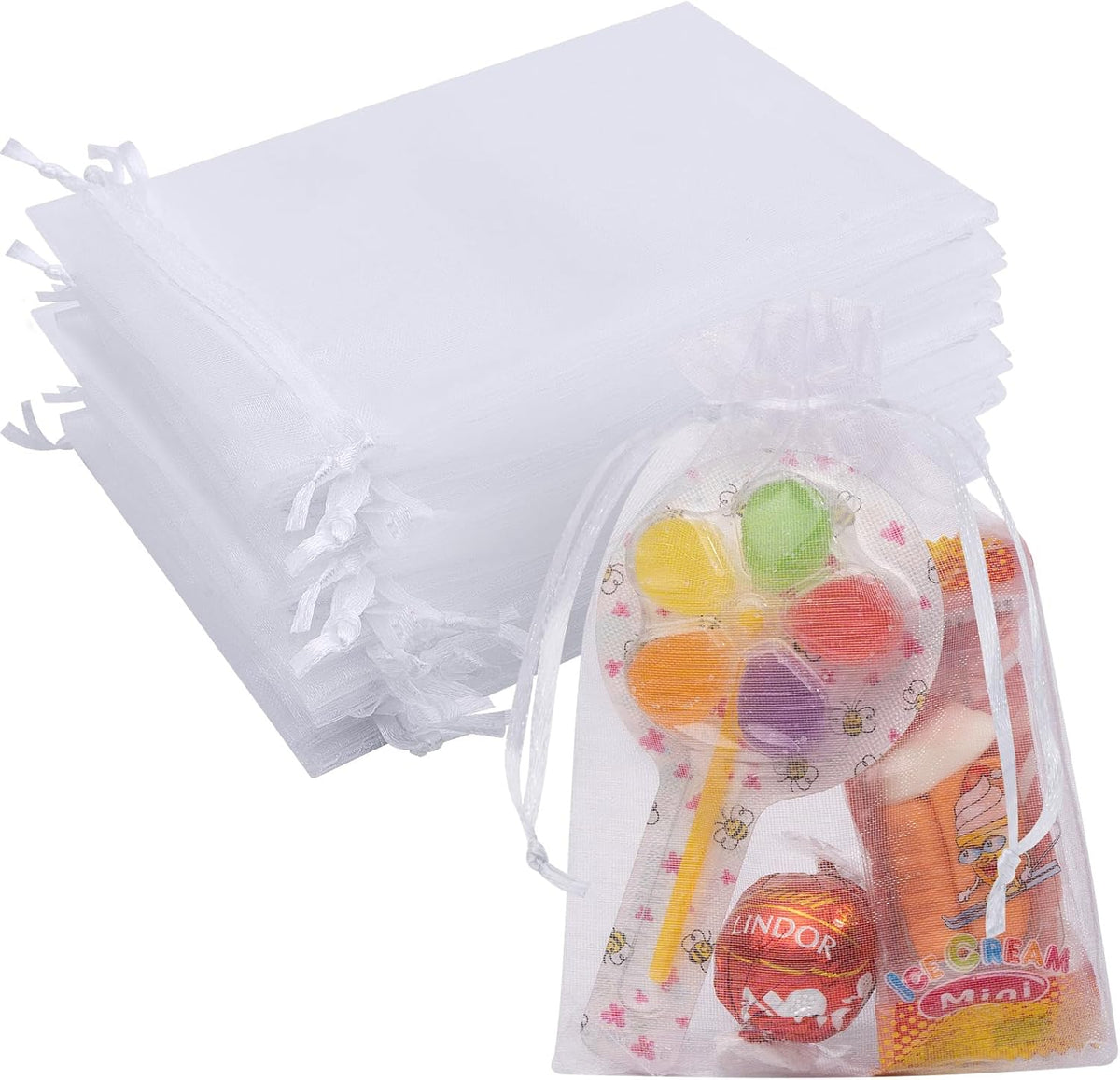 50 Pcs White Organza Bags 4x6 Inch Small Mesh Bags Drawstring Small Gift Bags Goodie Bags for Jewelry Candy Party Favor
