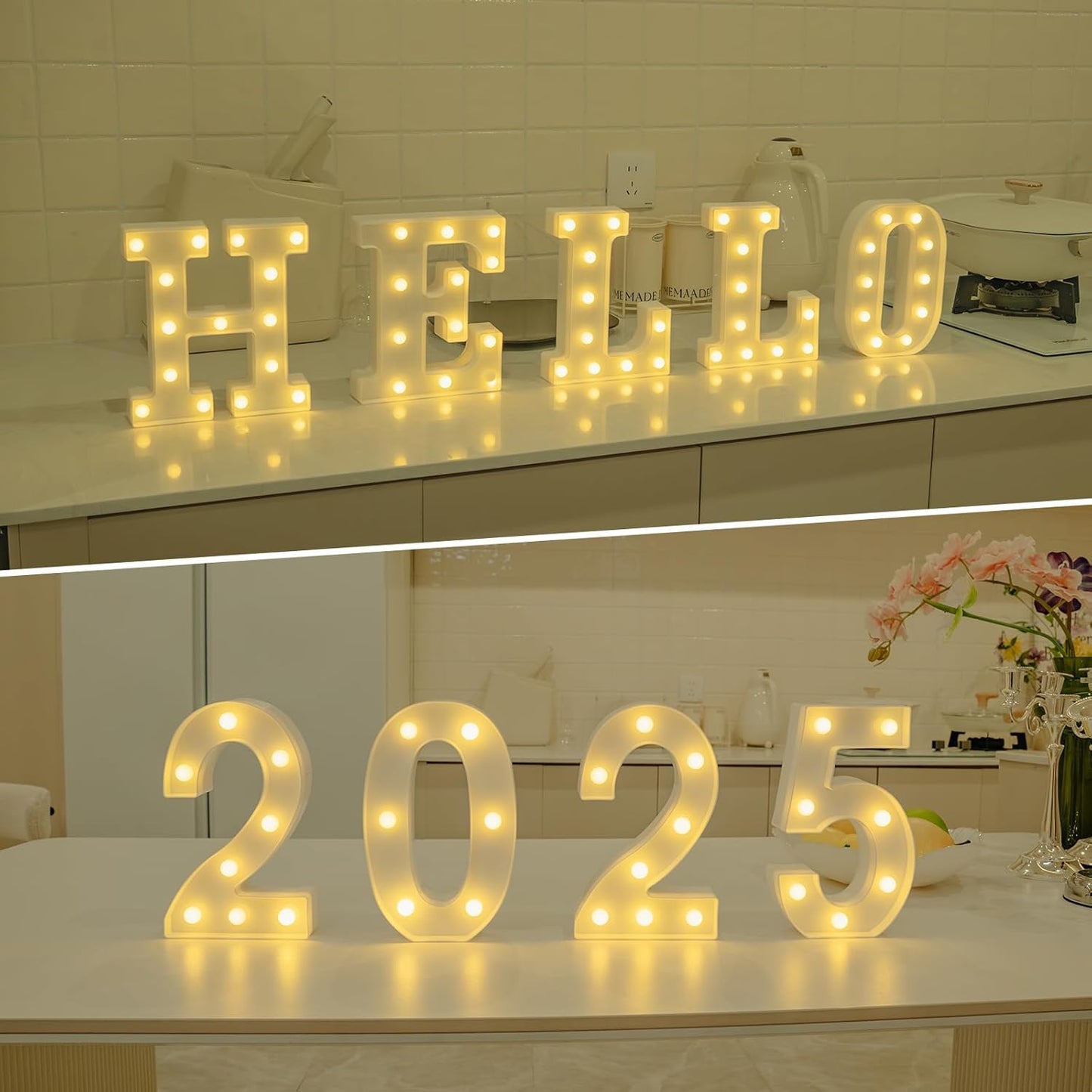 Foaky Rechargeable LED Letter Lights Sign Marquee Light Up Letters Sign for Night Light Wedding/Birthday Party Christmas Lamp Home Bar Decoration (H)